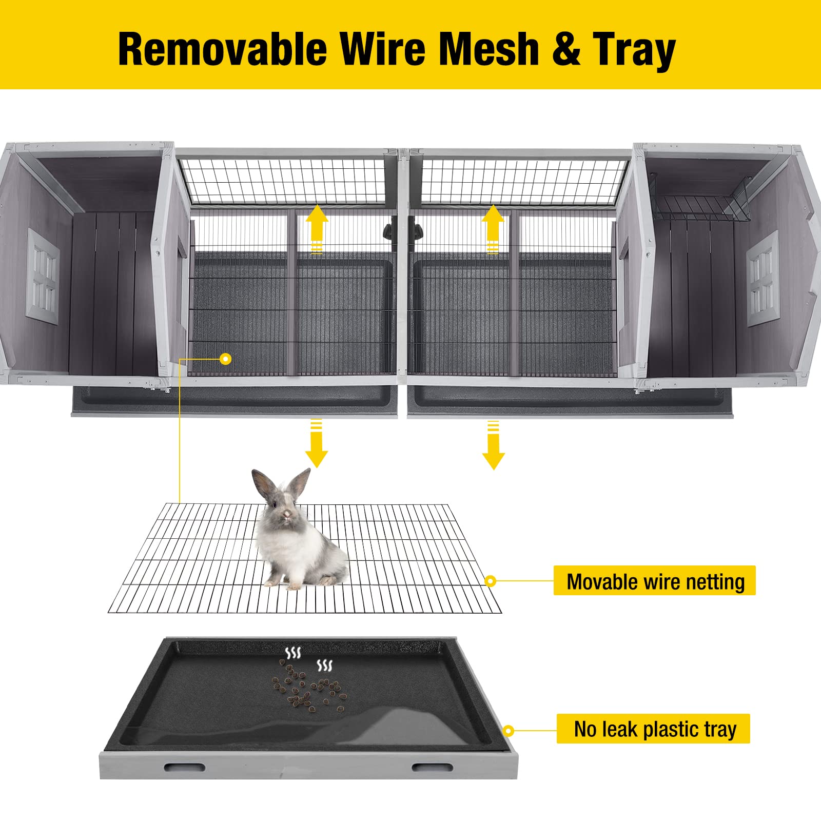 Aivituvin Rabbit Hutch Bunny Cage With Double House And Run Indoor Outdoor Guinea Pig House With Deeper No Leak Trays And Wheels