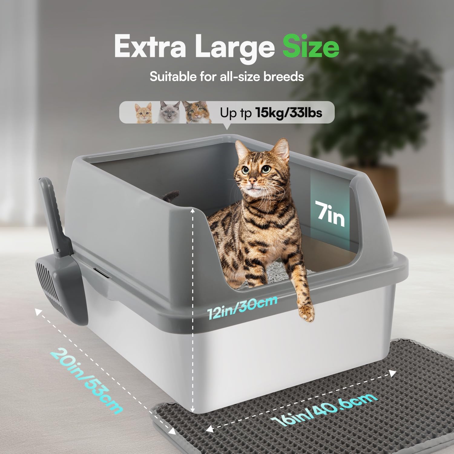 All For Paws Stainless Steel Cat Litter Box With Litter Mat For Big Cats Xl Metal Litter Pan With High Sides Enclosure Kitty Lit