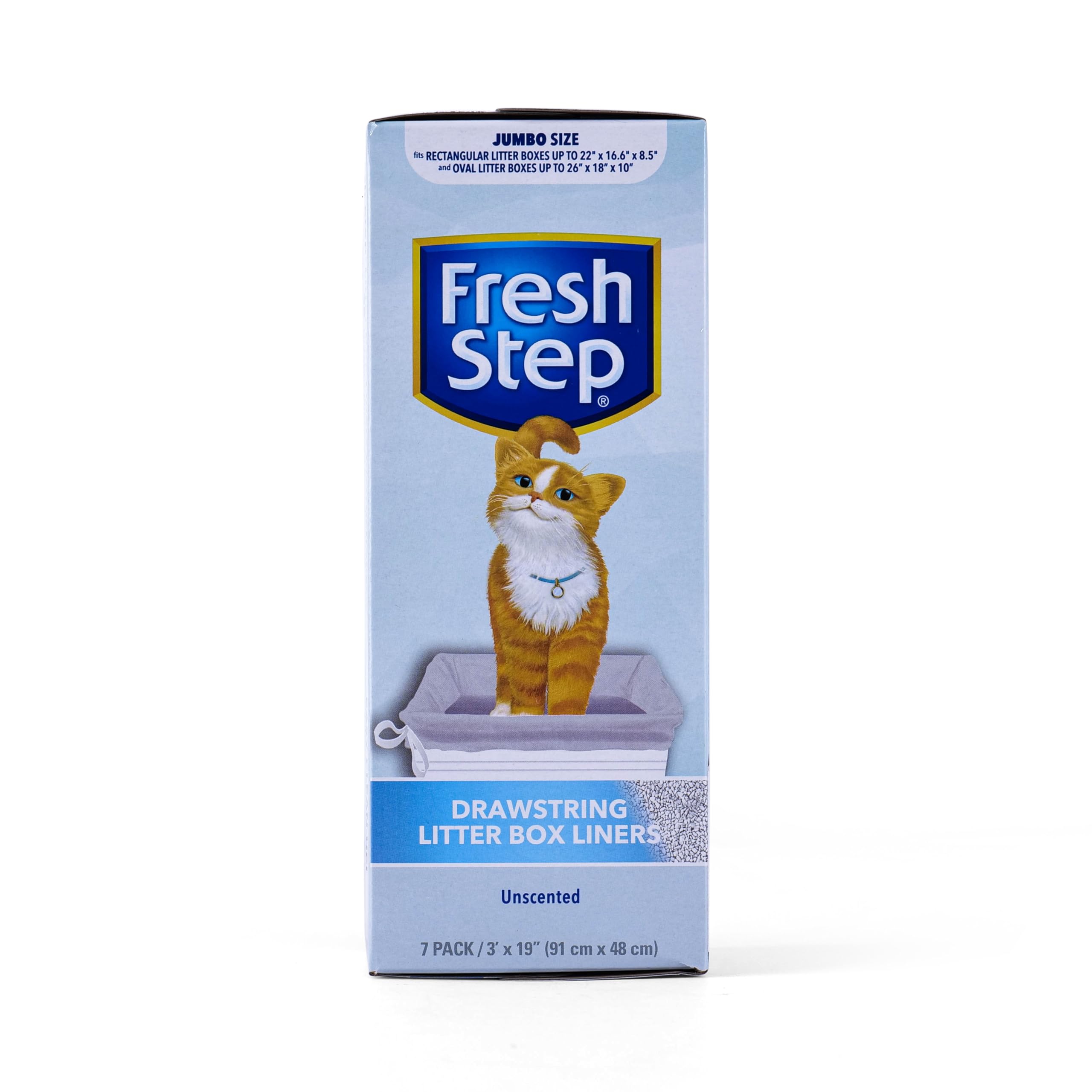 Fresh Step Drawstring Cat Litter Box Liners, Unscented, Jumbo Size, 36'' X 19'' - 7 Count | Kitty Litter Bags, Cat Litter Liners
