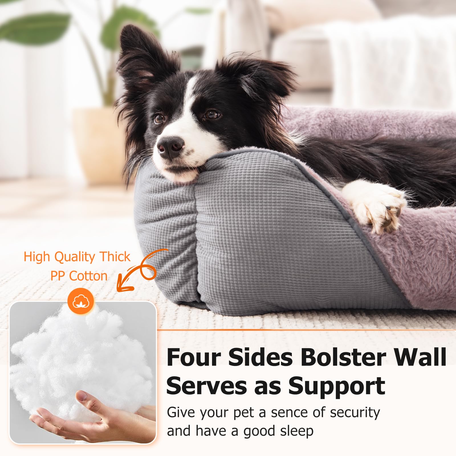 Mixjoy Dog Beds For Large Dogs, Big Pet Bed Large Size Dog Washable, Orthopedic Calming Soft Pet Beds Cuddler, Rectangle Sleepin