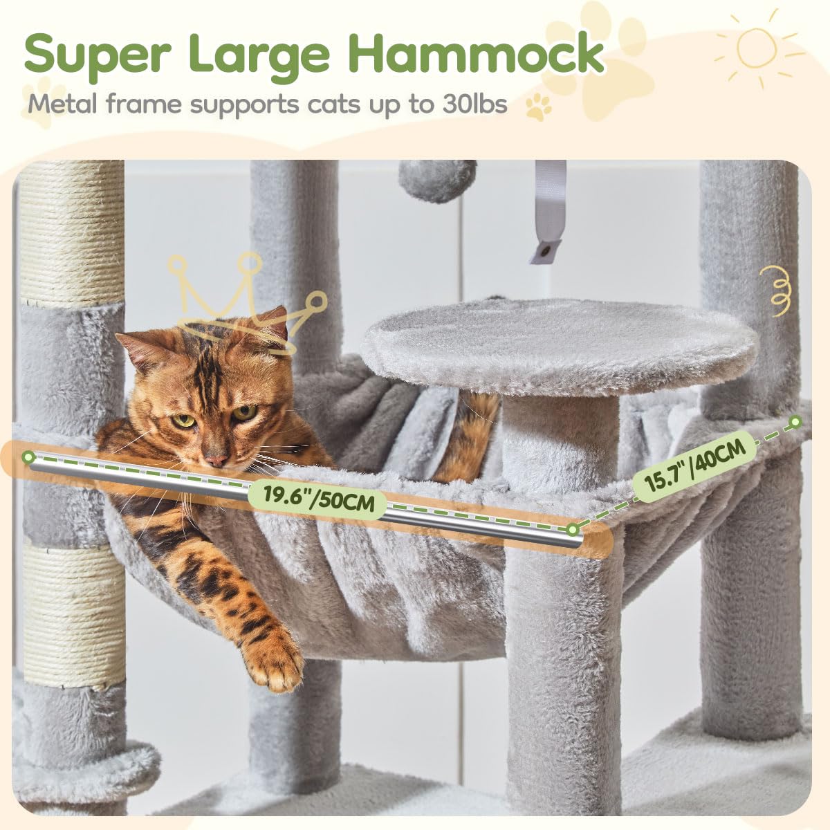 Taoqimiao 72 Inches Cat Tree for Large Cats, Multi-Level Tall Cat Tower, Widened Cat Condo with Large Scratch Board, 5 Scratchin