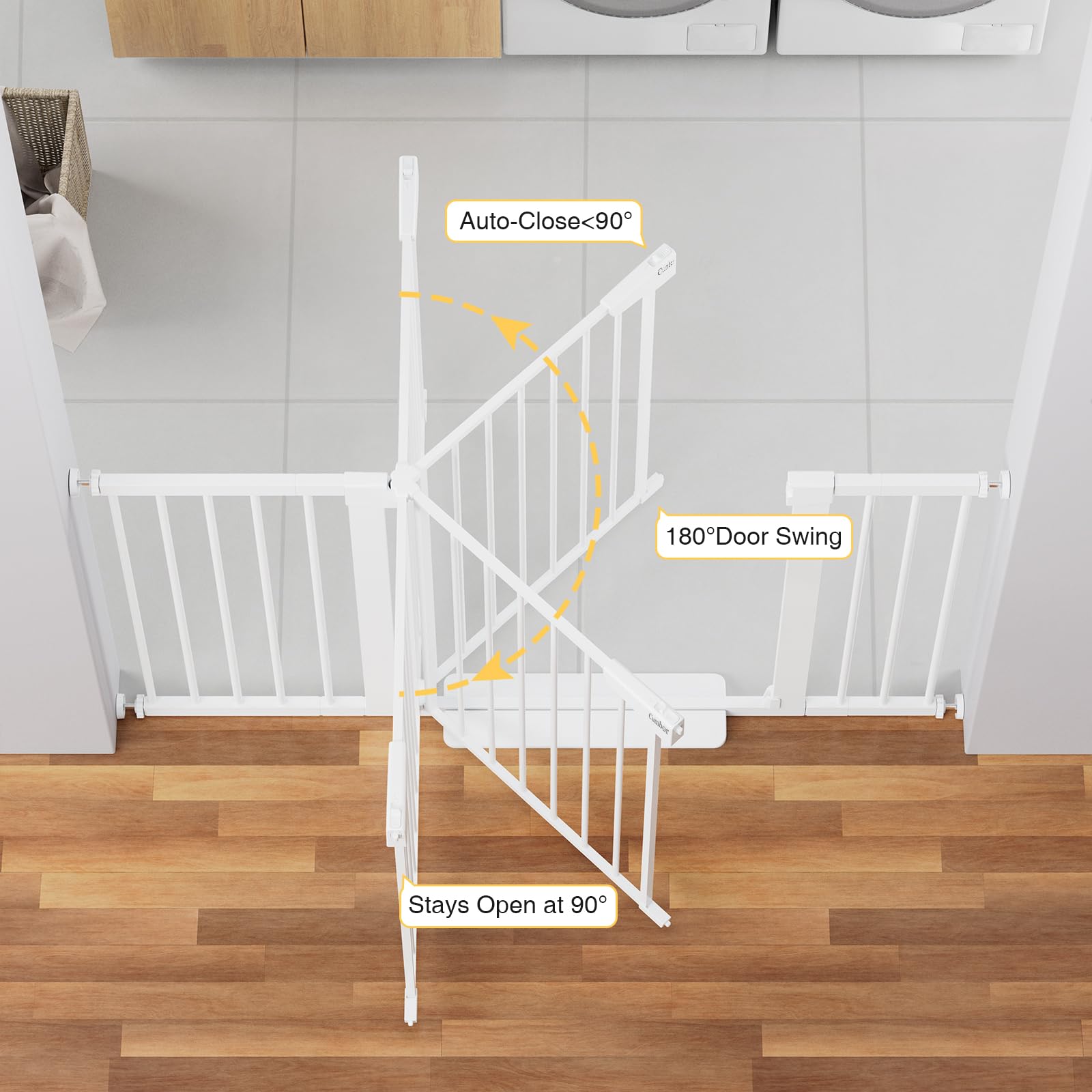 Cumbor 29.7-54.2' Wide Baby Gate For Stairs, Mom'S Choice Awards Winner-Self Closing Dog Gate Indoor For Doorways, No Drilling Pressure Mounted Pet Gates For Kids, Easy Walk Through Safety Gate, White