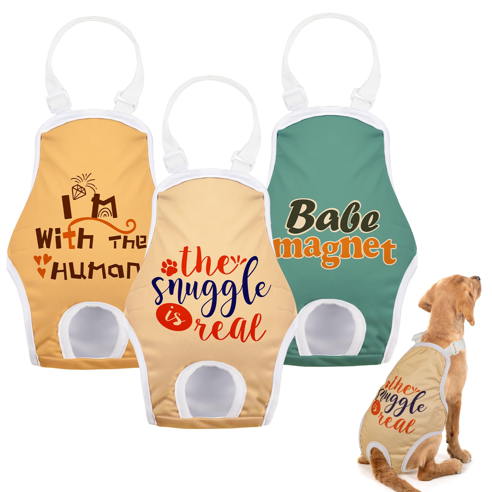 Docuwee 3 Pack Washable Dog Diapers Female Sanitary Panties With Adjustable Suspender, Reusable Puppy Period Panties, Super Abso