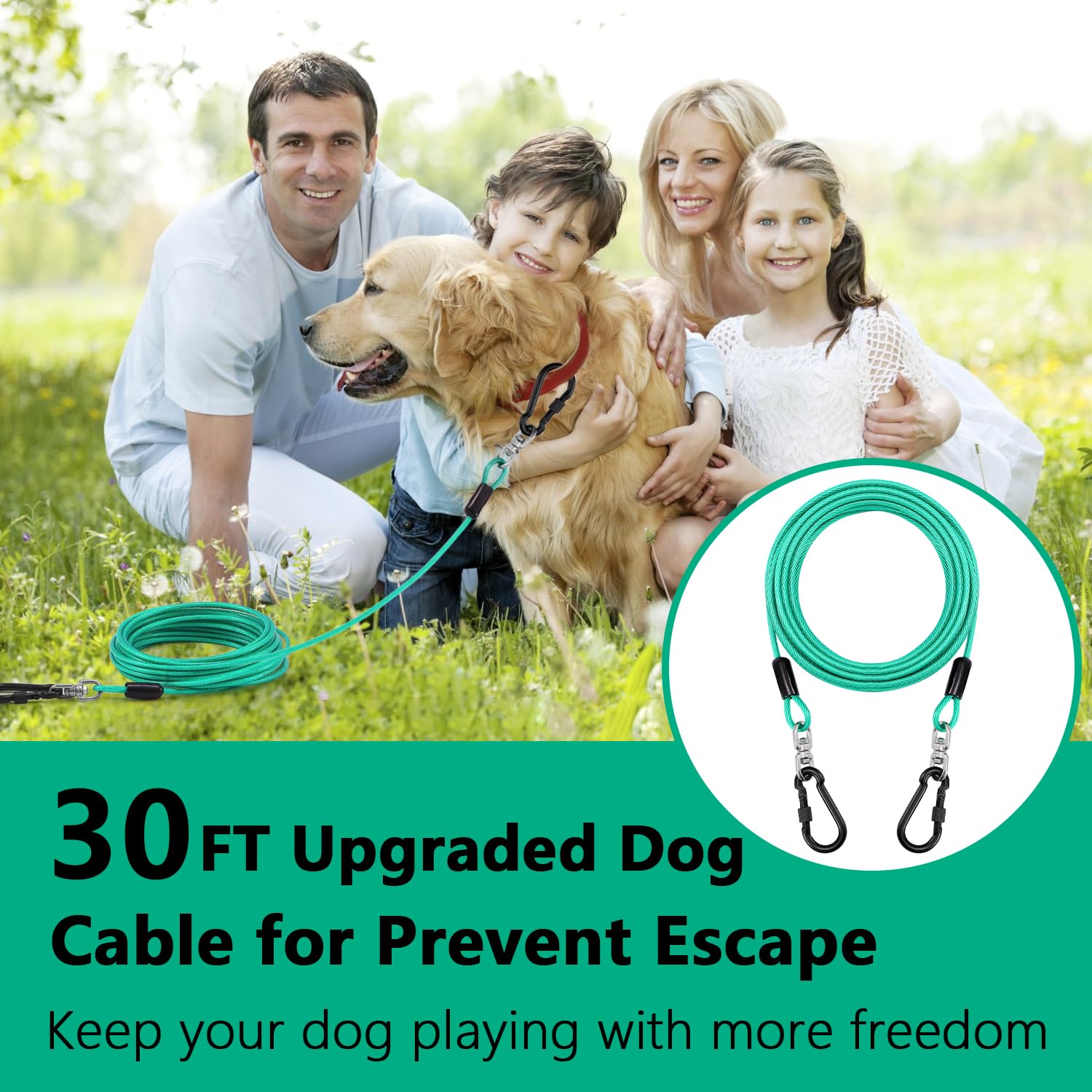 Heavy Duty Dog Tie Out Cable For Outside,30Ft Dog Runner Cable With Swivel Hook Up To 300Lbs,Small-Large Dogs Leash&Chains For Y