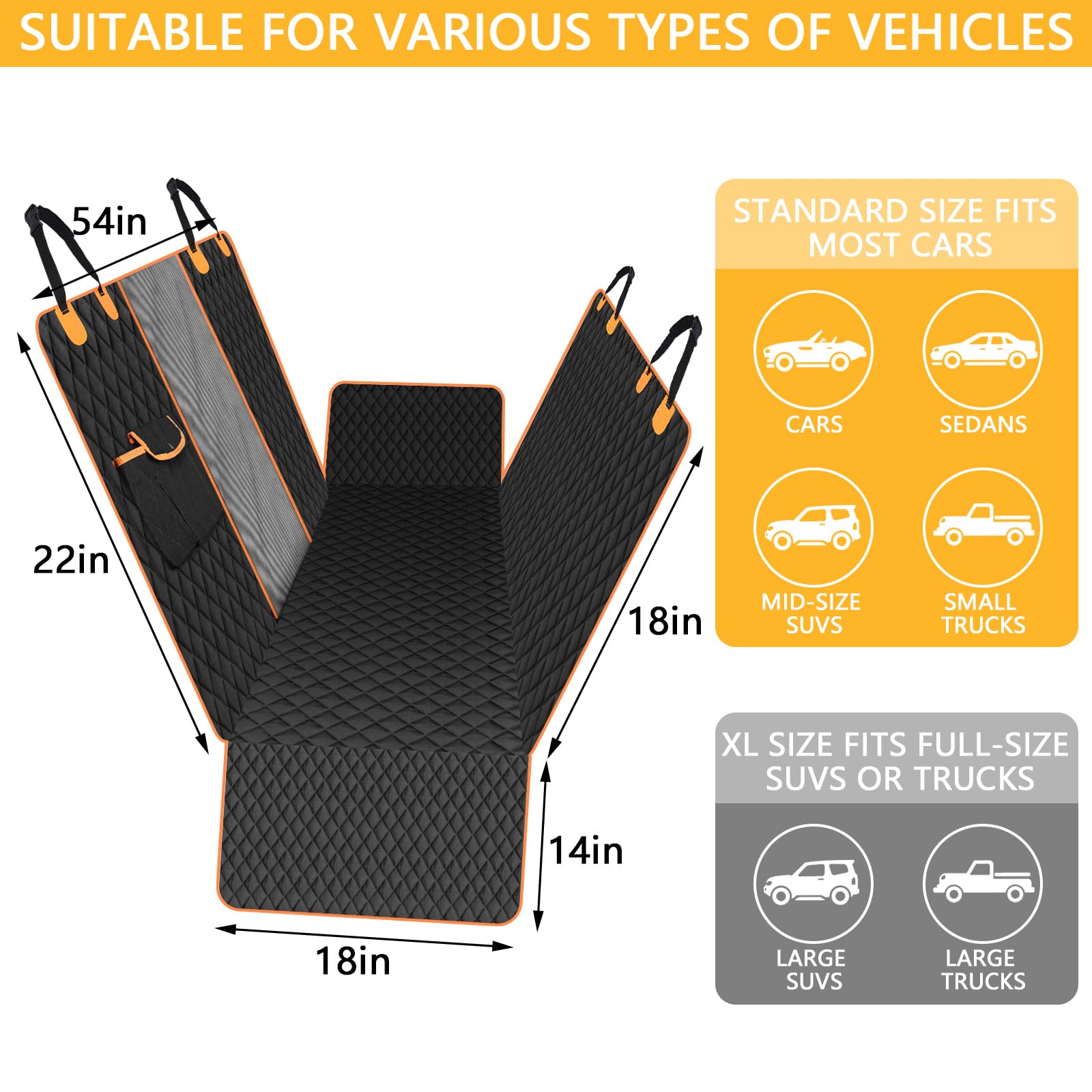 Fidozen Premium Dog Car Seat Cover For Back Seat - Heavy-Duty Hammock Style With Seat Belt, Waterproof, Anti-Slip, Scratch-Resis