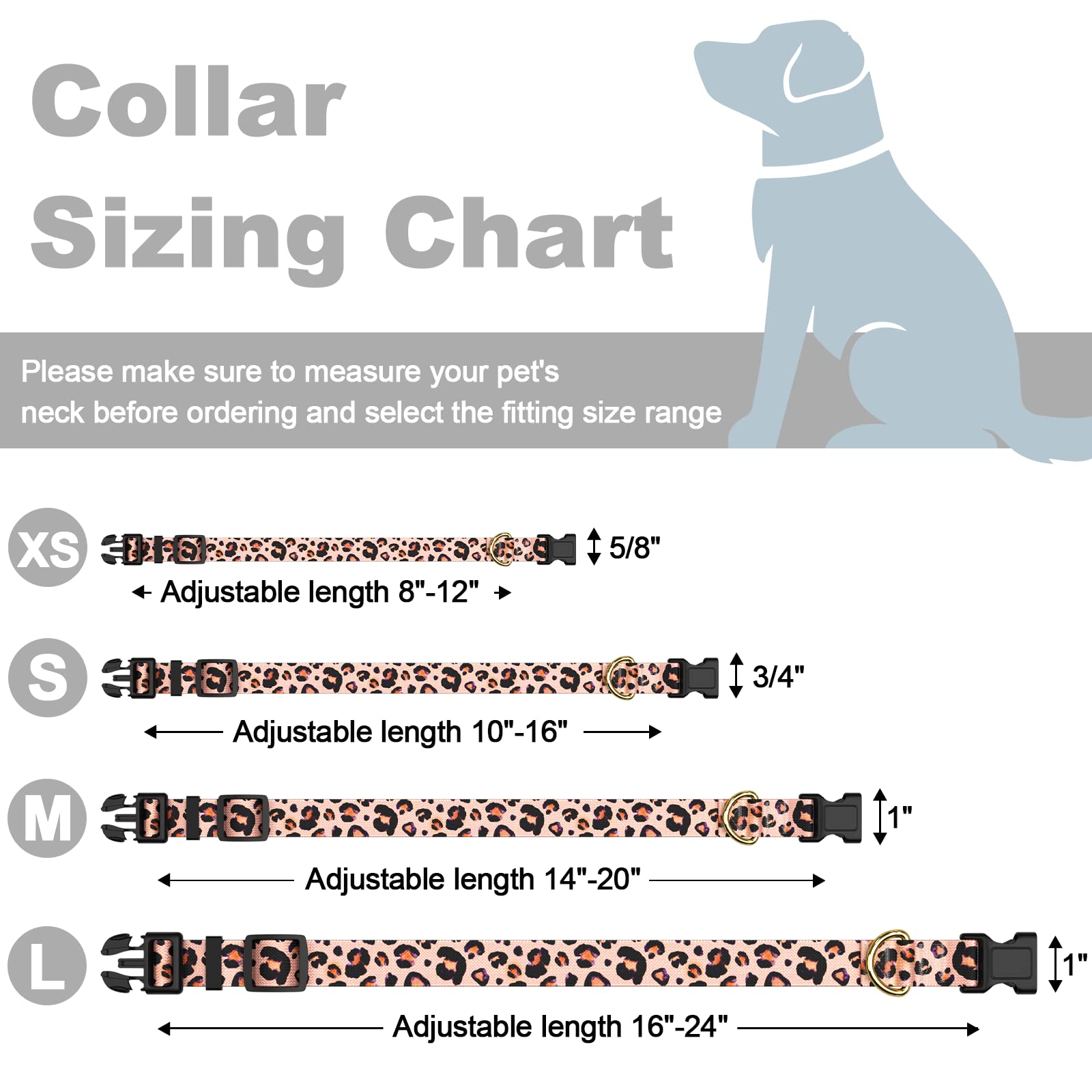 Rnivvi Dog Collar For Medium Dogs, Cute Leopard Heavy Duty Adjustable Puppy Collar With Quick Release Buckle For Boy Girl & Fema