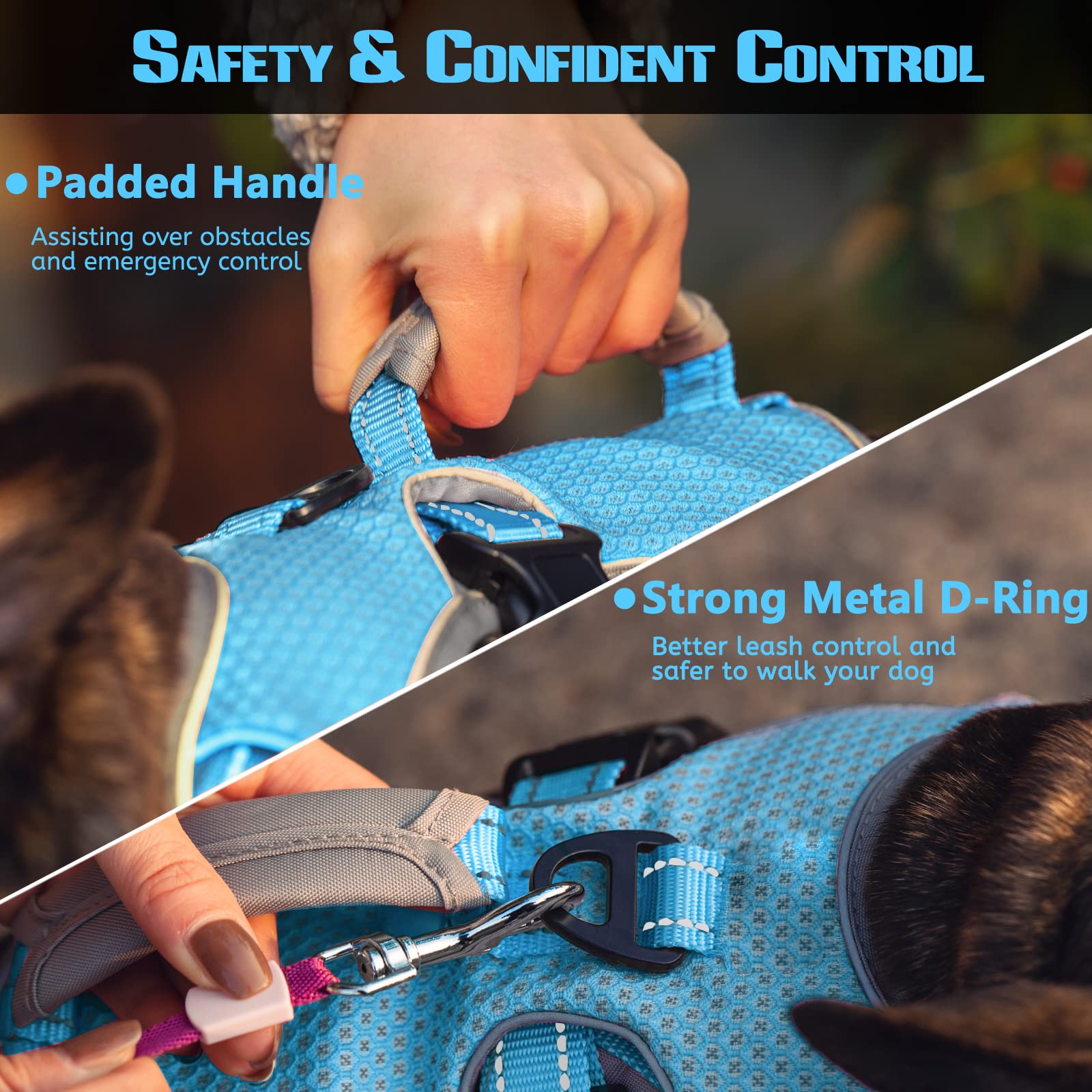 Escape Proof Dog Harness, Escape Artist Harness, Fully Reflective Harness With Padded Handle, Breathable,Durable, Adjustable Vest For Small Dogs Walking, Training, And Running Gear Blue (Small)