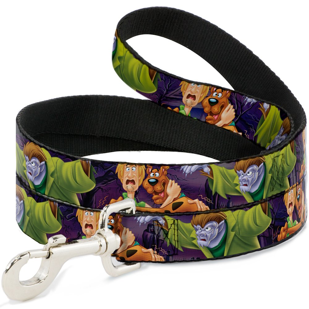 Buckle-Down Pet Leash - Scooby & Shaggy Hugging W/Werewolf Man Purple - 4 Feet Long - 1/2' Wide