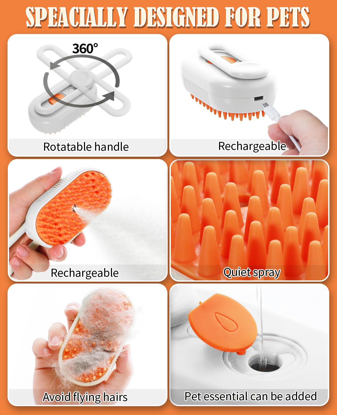 Frelara Cat Steam Brush For Shedding - 3 In 1 Steam Cat Brushes For Grooming And Massage - Adjustable Cat Brush With Steam For D