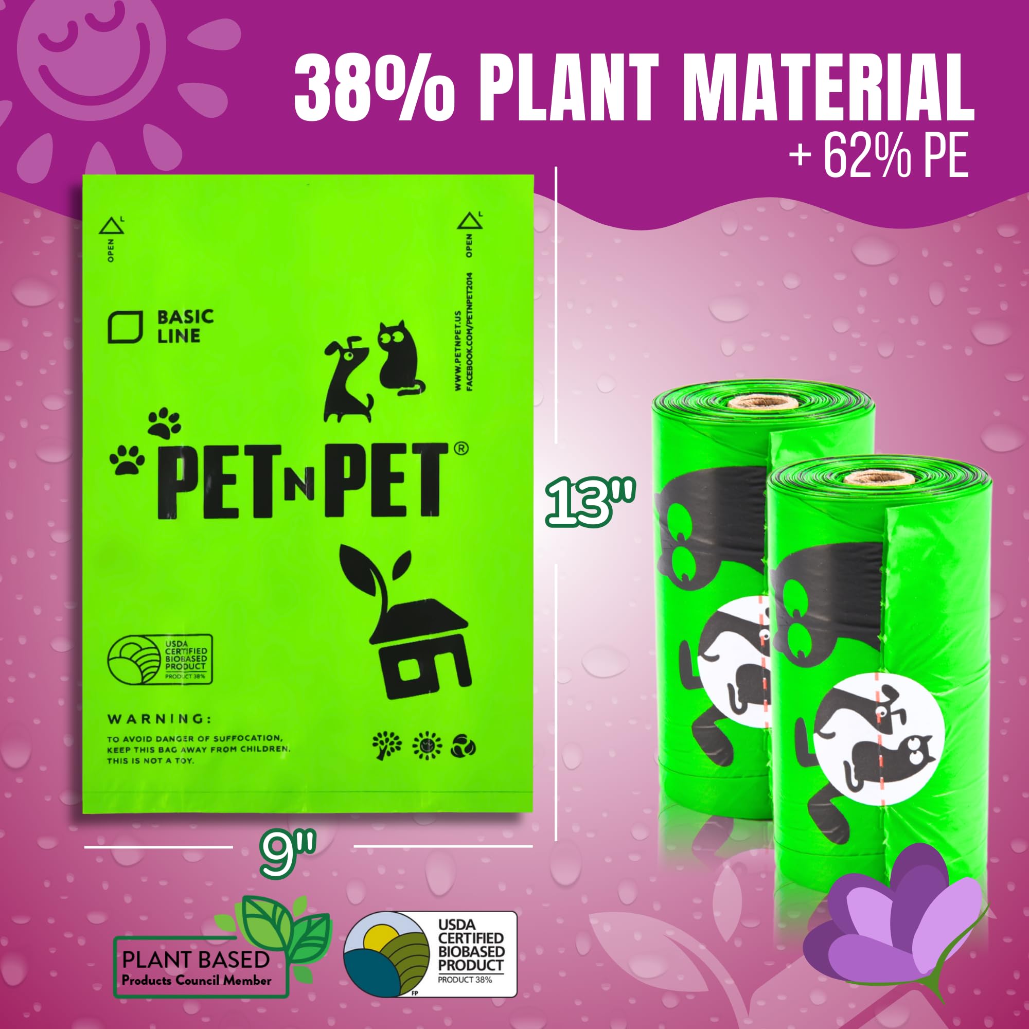 Pet N Pet Poop Bags For Dogs, Green 540 Counts Lavender Scented Dog Poop Bags Rolls, Dog Bag, Pet Waste Bag