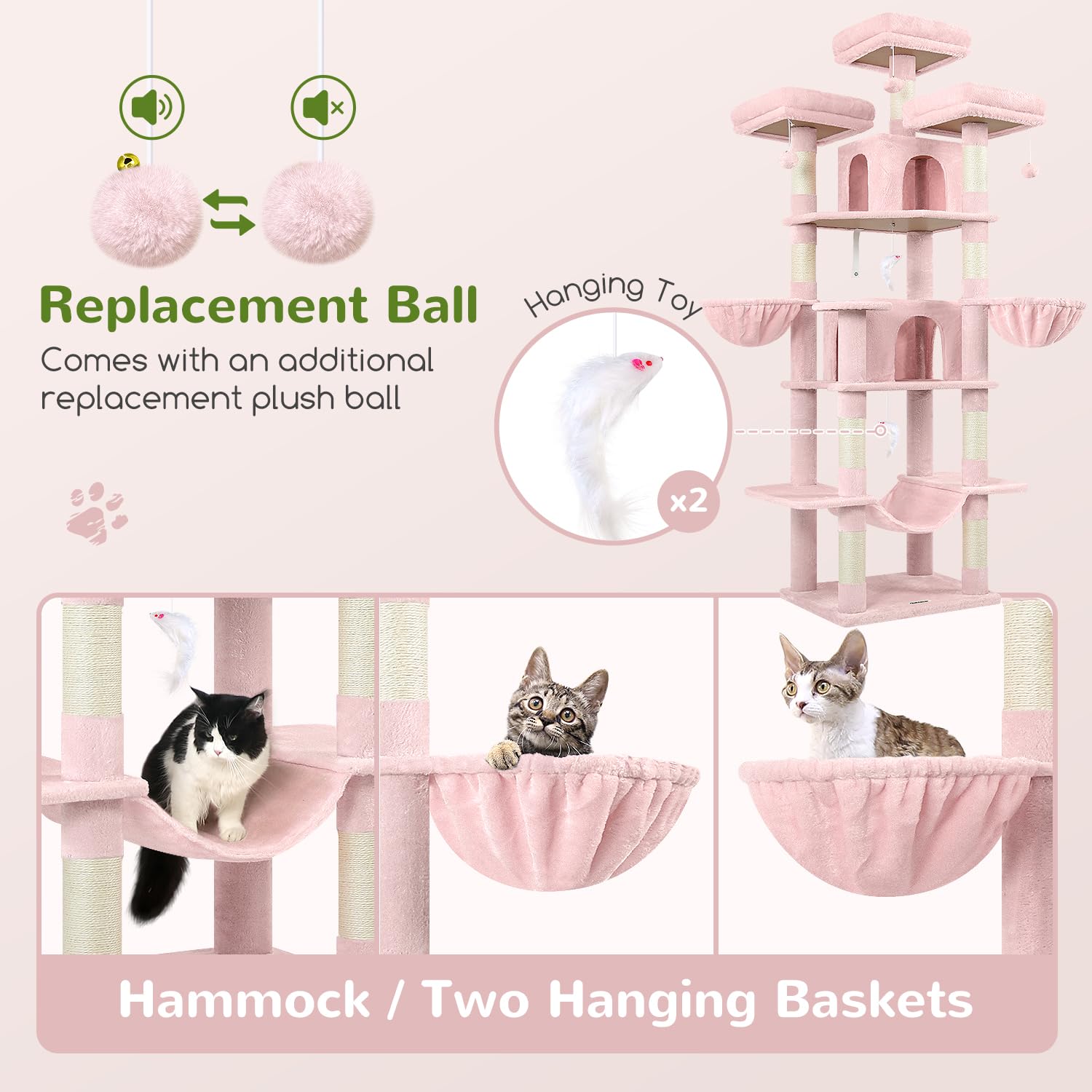 Globlazer F80 Big Pink Cat Tower For Indoor Cats, 80Inch Cat Tower For Multiple Adult Cats Xxl Cat Tree With Scratching Post, Ha