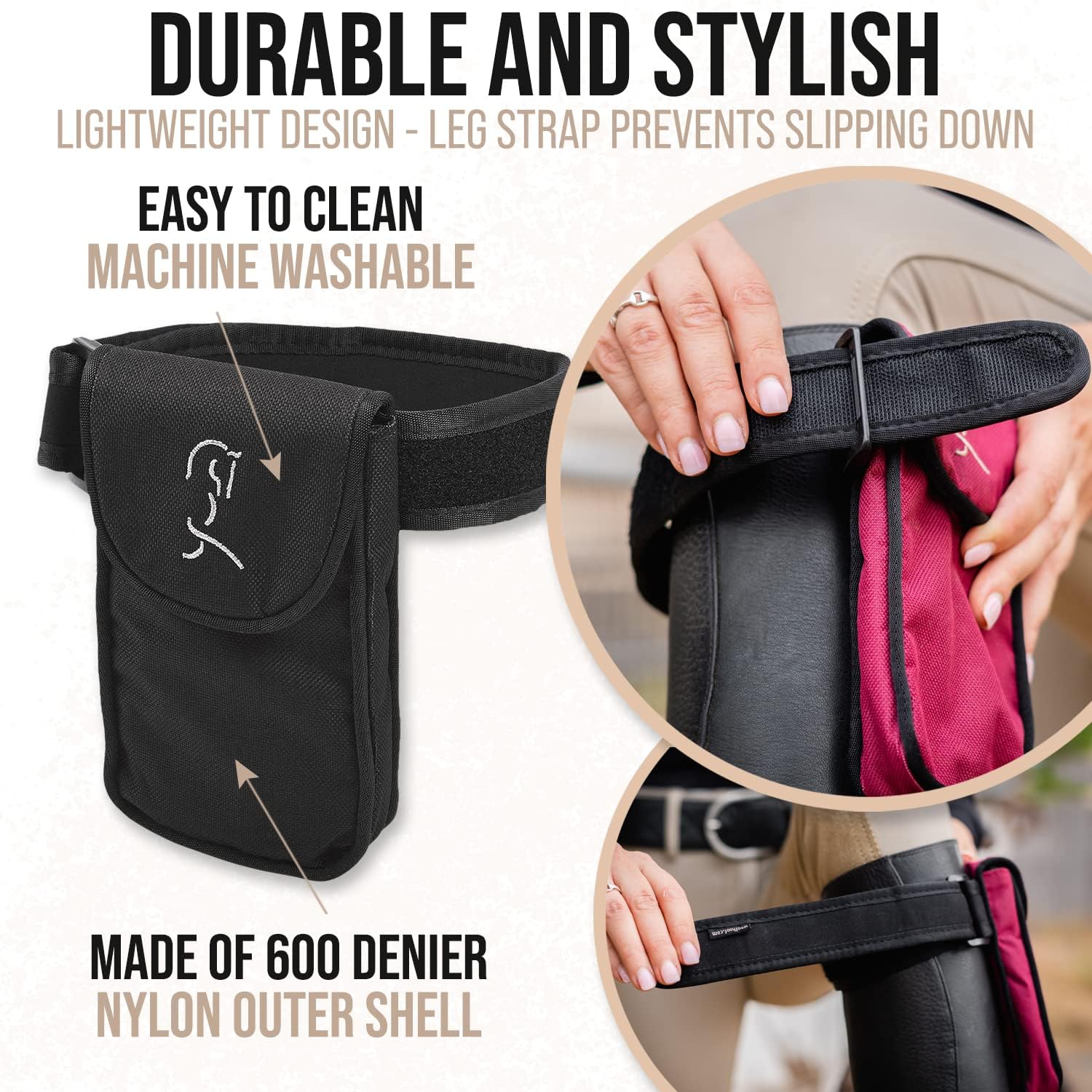 Woofhoof Equestrian Cell Phone Holder, XL Black On The Calf/Leg Band Holster - Perfect Horse Accessories, Universal Fit, Padded