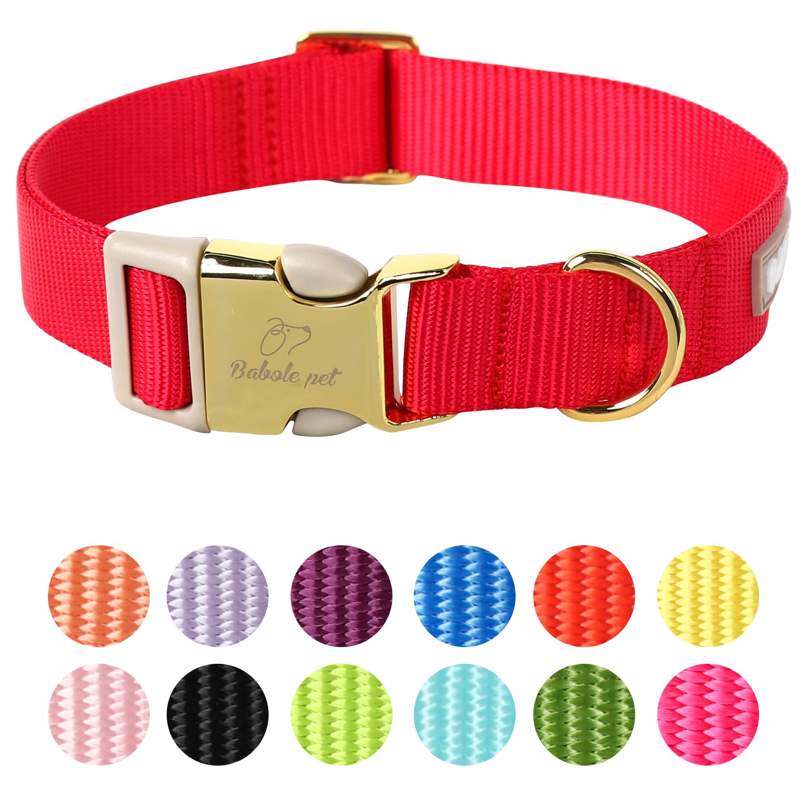 Babole Nylon Dog Collars Red For Small Puppy Dog,13 Colors,Adjustable Soft Comfortable Pet Collars With Safety Metal Buckle For Medium Large Boy&Girl&Female Dog(Burgundy Red-M)