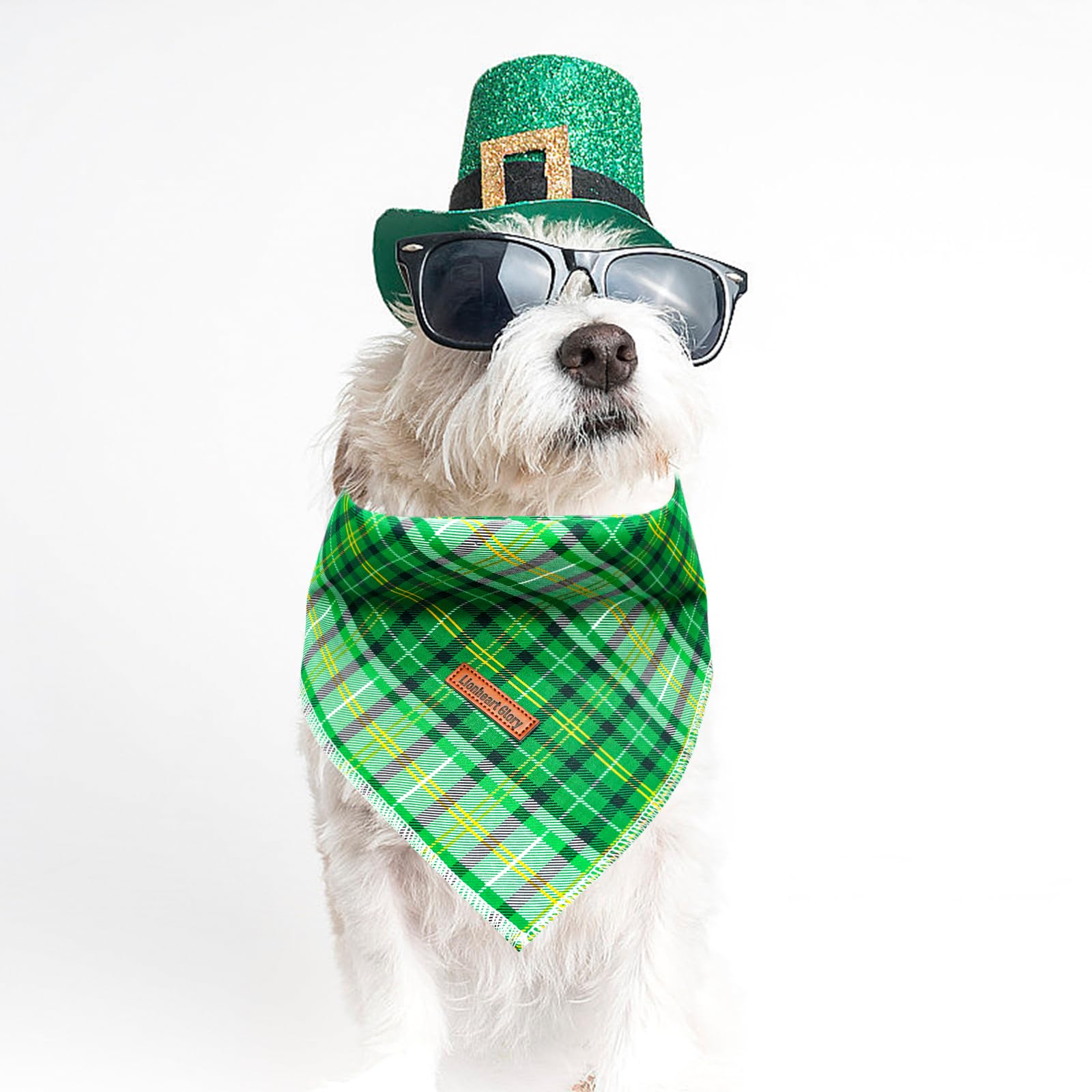 Lionheart Green Plaid Dog Bandana - Soft Washable Square Adjustable Scarf For Small Dogs And Cats