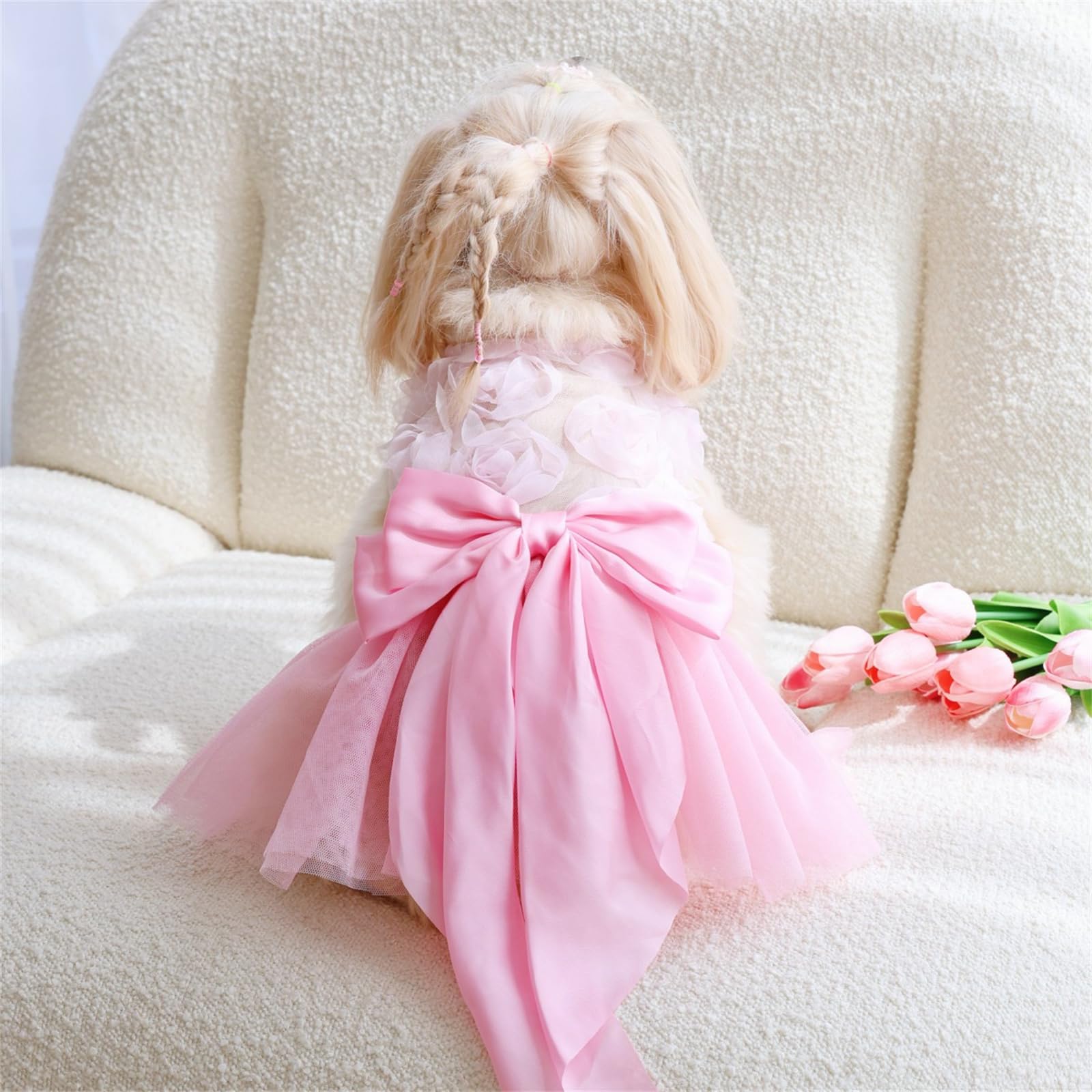 Yaopelky Small Dog Wedding Dresses Rose Flower Bowknot Dog Cat Dress Puppy Tulle Dress Doggie Tutu Skirt Cat Outfit Pet Costume