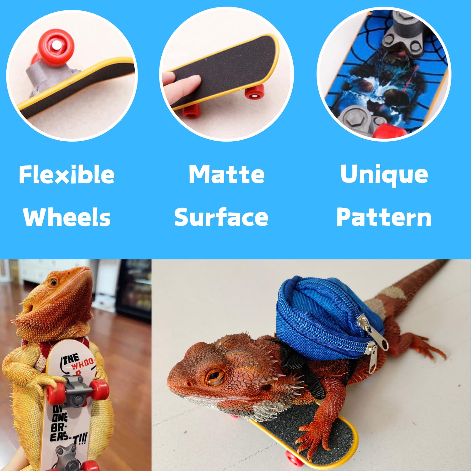 Bearded Dragons Accessories Toy Lizard Backpack Leash Set Adjustable Strap And Mini Skateboard Suitable For Lizard Bearded Drago