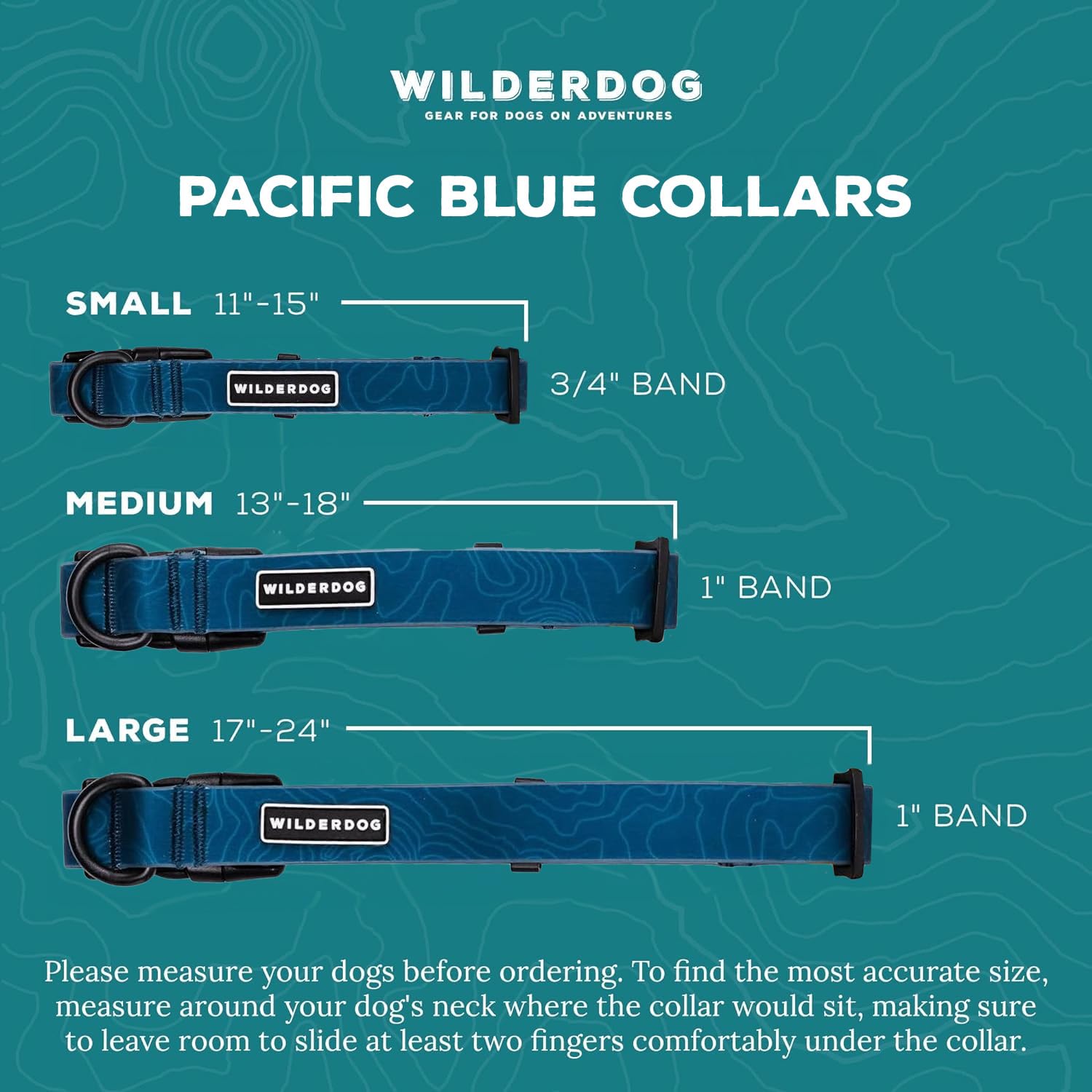 Wilderdog Waterproof Dog Collar - Repels Water & Dirt - Large 17''-24'' - Pacific Blue