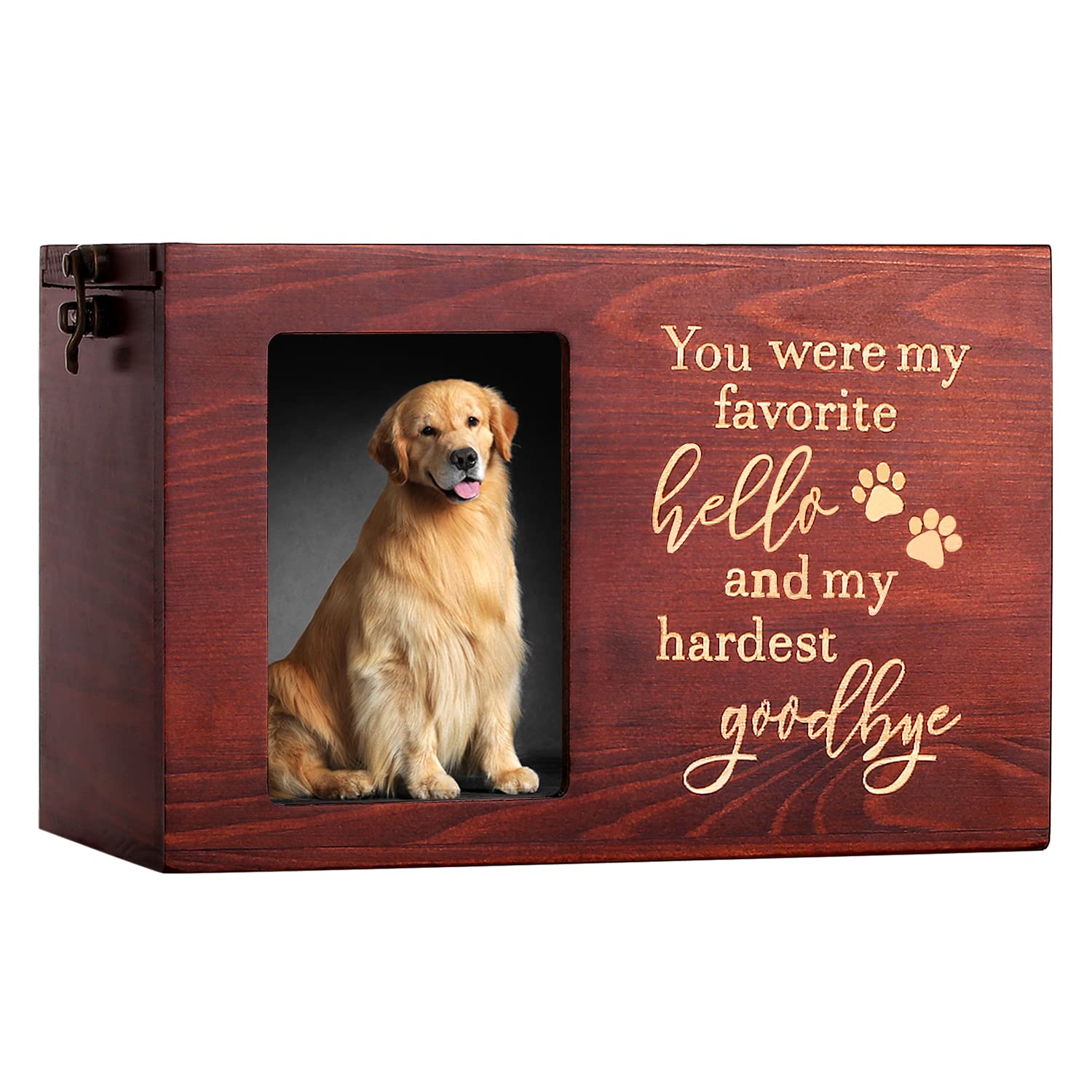 Pet Memorial Urns For Dog Or Cat Ashes, Large Wooden Funeral Cremation Urns With Photo Frame, Memorial Keepsake Memory Box With Black Flannel As Lining, Loss Pet Memorial Remembrance Gift