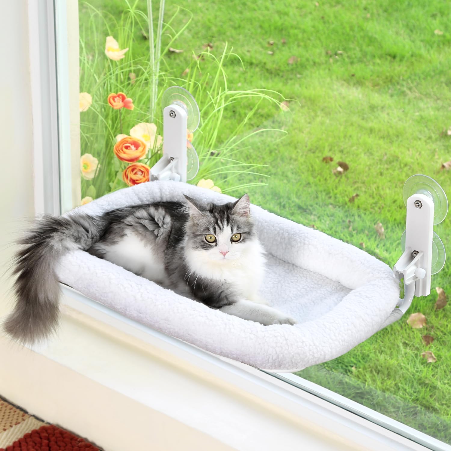 Zakkart Foldable Cat Hammock For Window - Cordless, Embeded Machine Washable Bed, Robust Metal Frame - Cat Window Perch For Larg