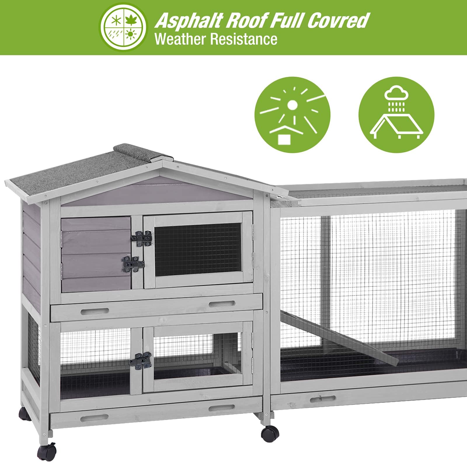 Outdoor Rabbit Hutch Indoor Bunny On Wheels Large Guinea Pig Cage With Run For Any Small Animals,Removable Pull Out Tray