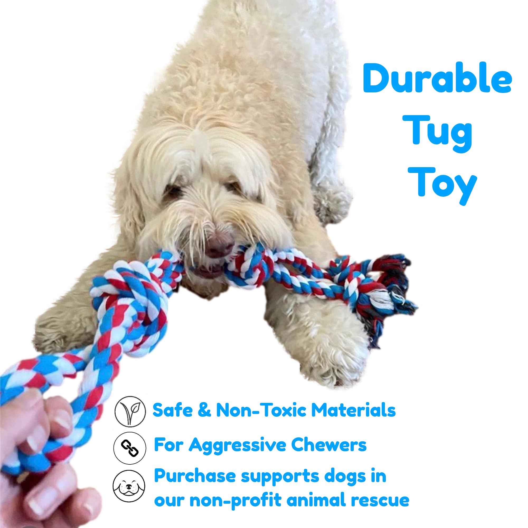 Xl Dog Rope Toy For Aggressive Chewers - Benefits Non-Profit Dog Rescue - Tug Of War Dog Toy, Dog Toys For Large Dogs, Tough Dog