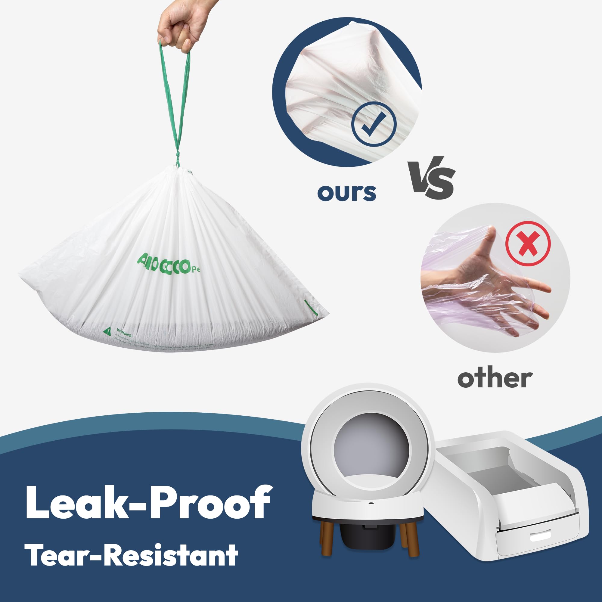 Amogogopet 100 Pack Waste Bin Liners, Compatible With Scoopfree Clumping & Smartspin Automatic Litter Box, Large Capacity Litter