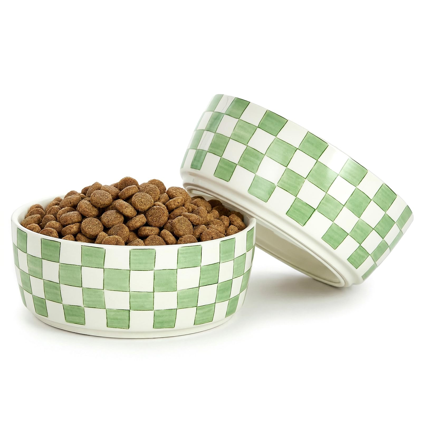 Howise Ceramic Basic Dog Bowl Set Of 2 With AntiSkid Rubber Base, Food And Water Bowls For Small Pets Green