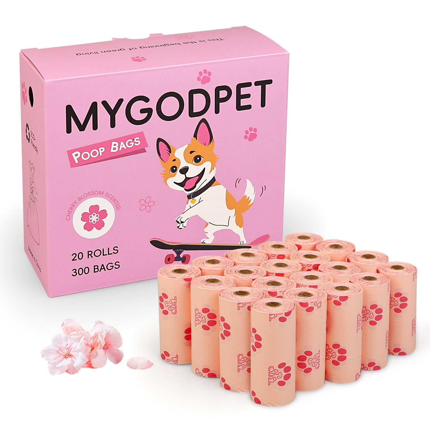 Mygodpet Dog Poop Bags Rolls 300 Count Biodegradable Poop Bags Refills For Dog And Cat Cherry Blossom Scented Dog Waste Bag Leak