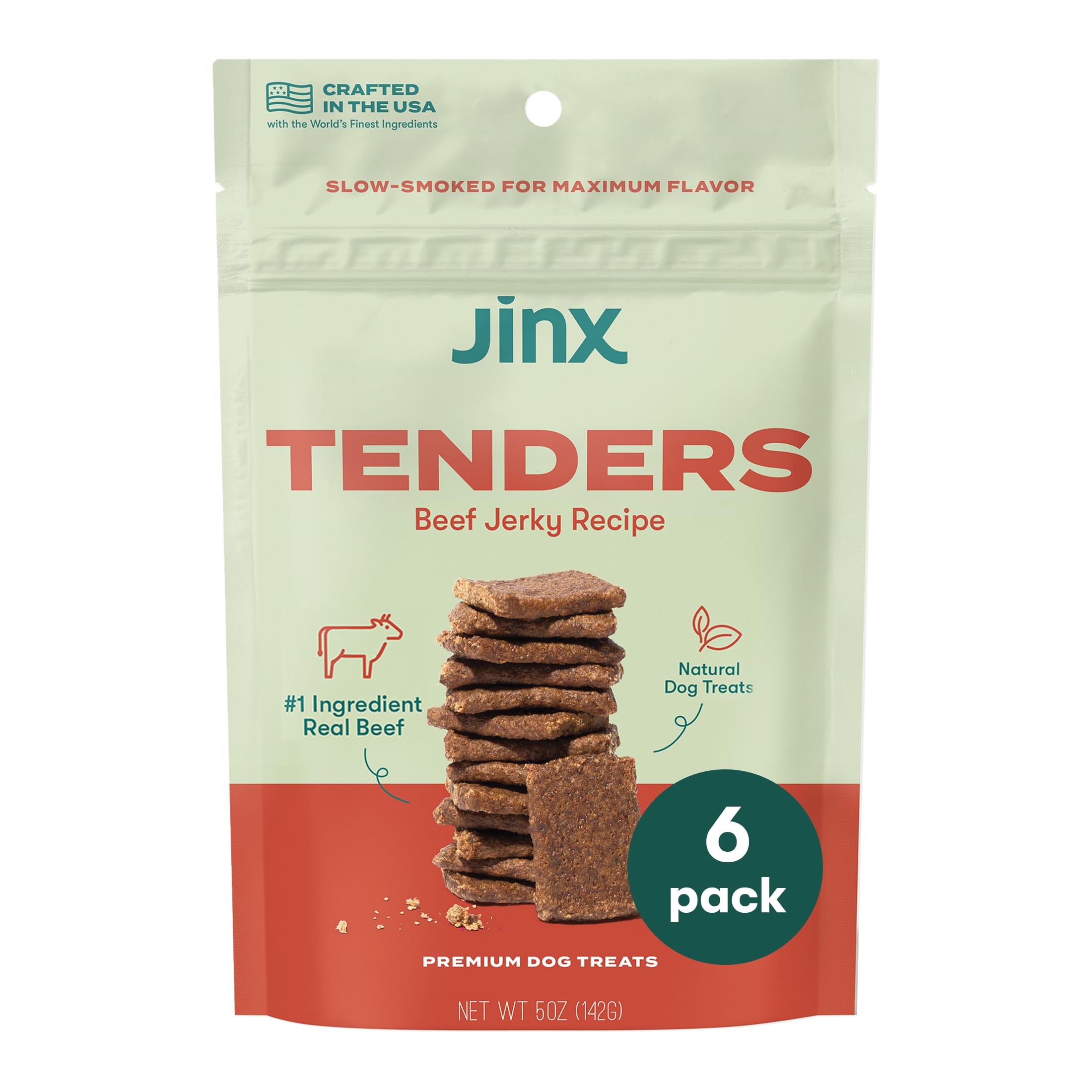 Jinx Tenders Beef Jerky Dog Treats, All Natural Ingredients, Soft and Chewy, Low-Calorie, Slow-Smoked Beef & Liver, No Fillers, 