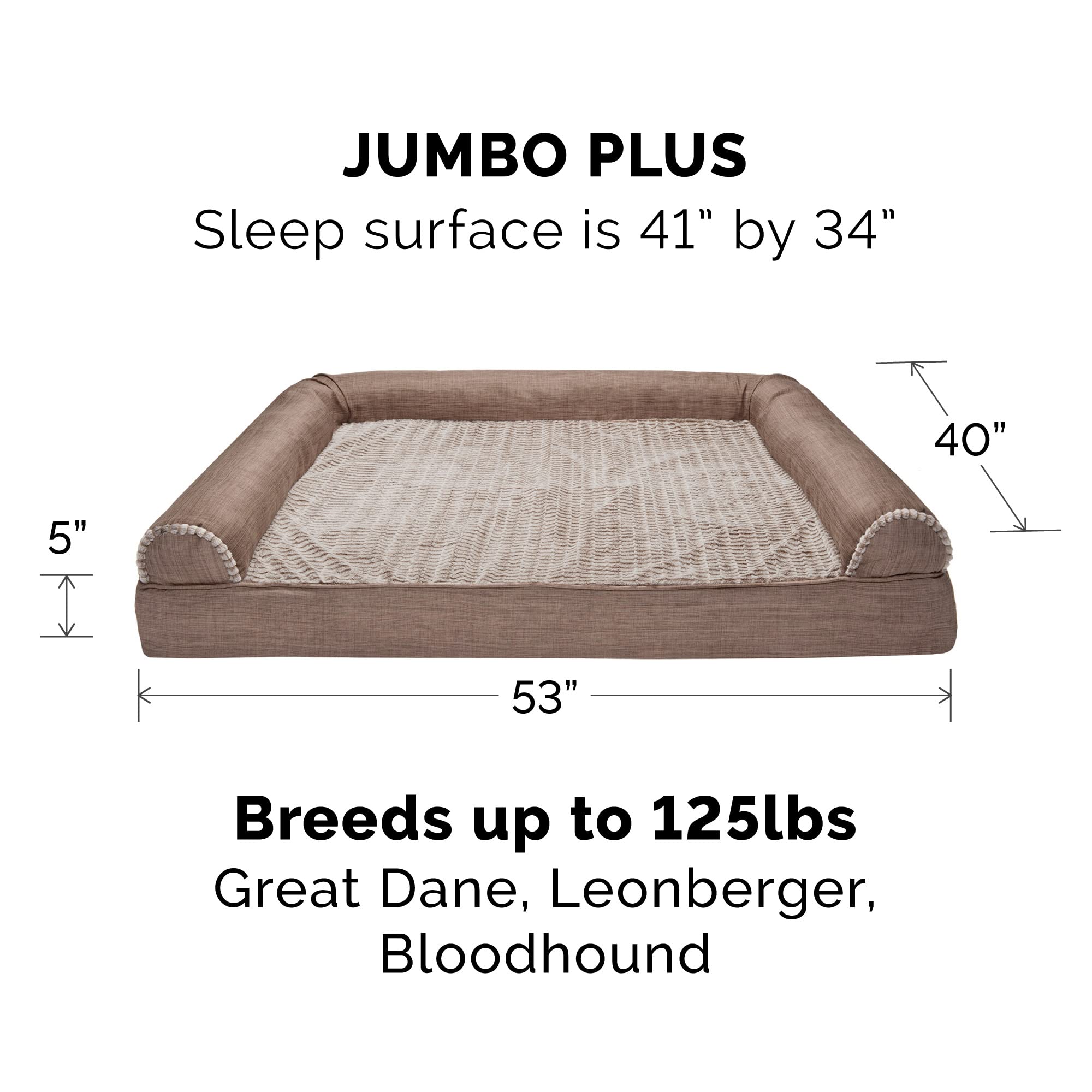Furhaven Memory Foam Dog Bed for Large Dogs w/ Removable Bolsters & Washable Cover, For Dogs Up to 125 lbs - Luxe Faux Fur & Per