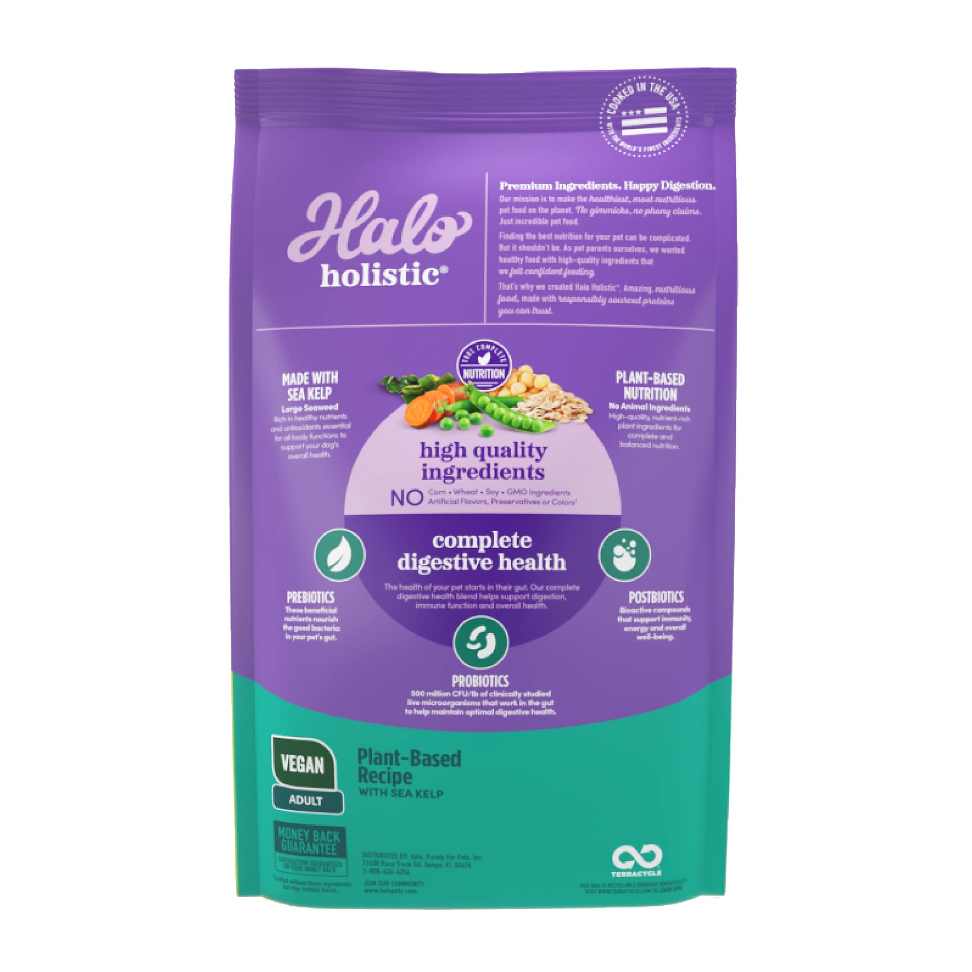 Halo Purely For Pets Vegan Dry Dog Food, Plant-Based Recipe with Kelp, 21-lb Bag, Complete Digestive Health, Adult Formula