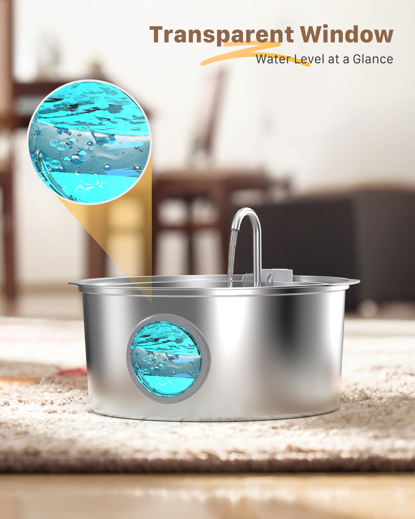 Dog Water Fountain for Large Dogs: Big Cat Water Fountain Stainless Steel -1.8Gal/7L Big Quiet Cats Water Bowl Dispenser- Pet Wa