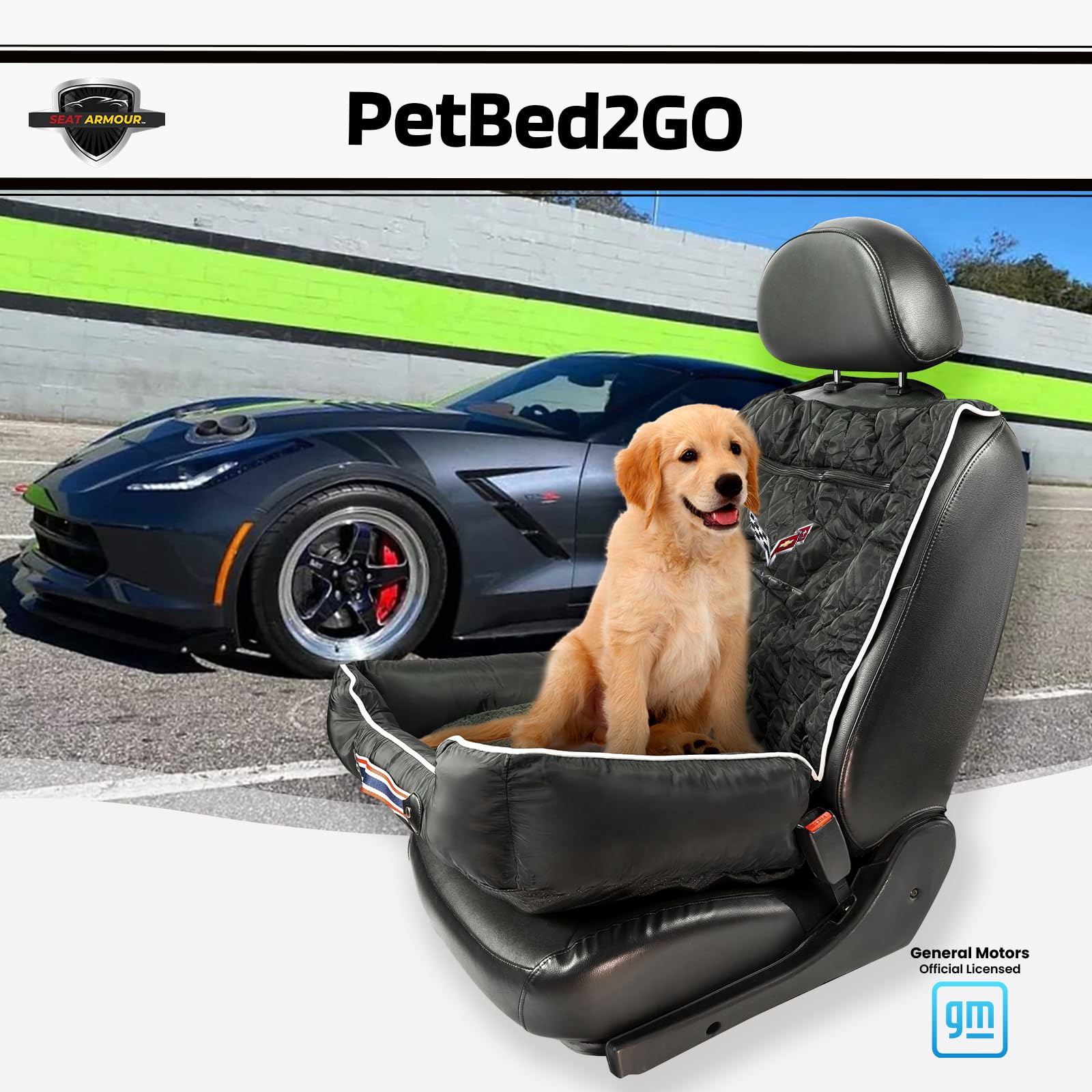 Petbed2Go, Corvette C7, Black Pet Bed Cushion & Car Seat Cover, 26X20X6, 3.5 Lbs