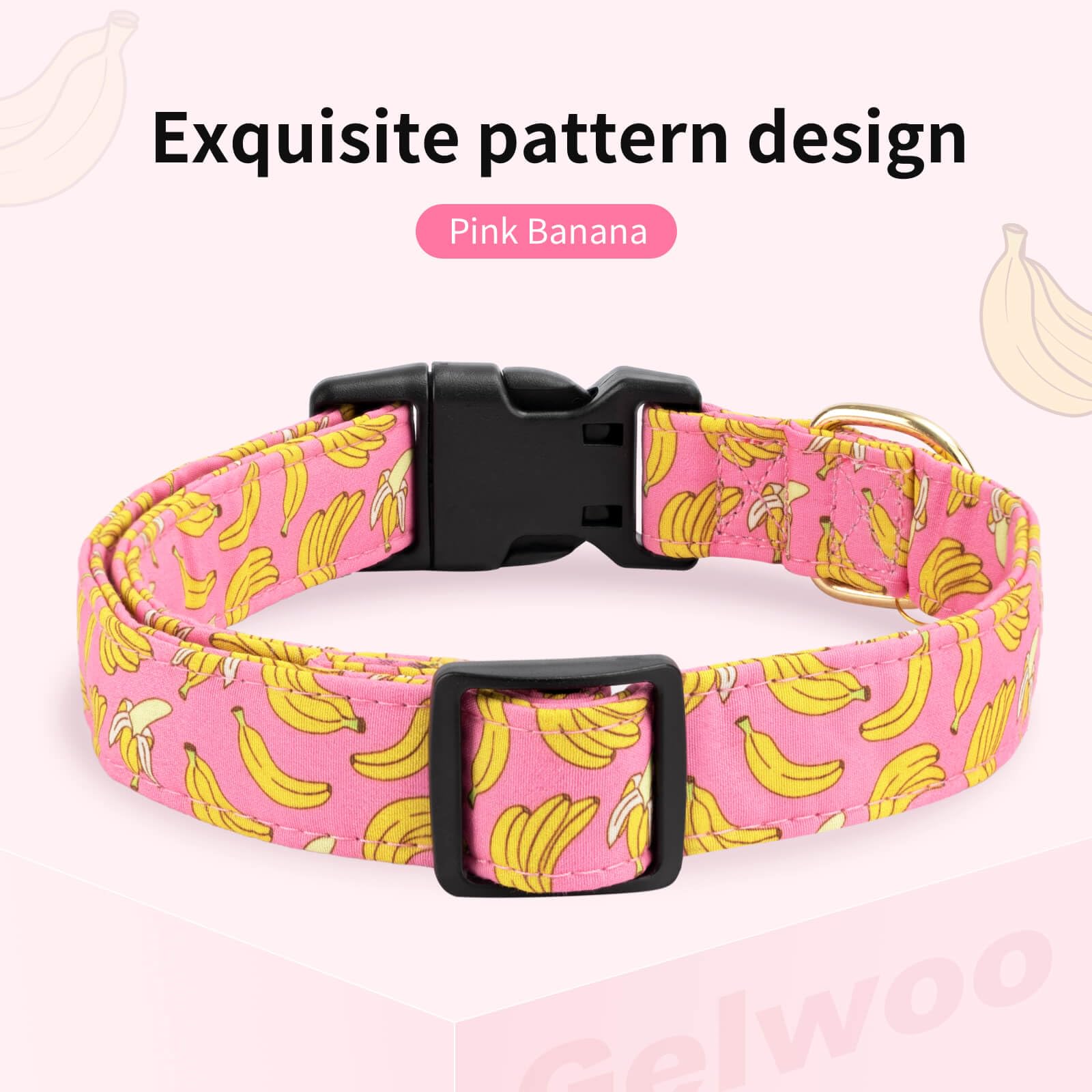 Gelwoo Cotton Dog Collar,Soft and Cute Puppy Collars with Banana Patterned Design for Girl Female Boy Dogs,Adjustable Buckle Pet