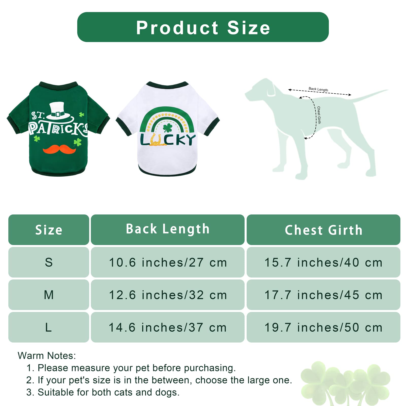 Pedgot 2 Pieces St. Patrick'S Day Pet Shirts Dog Clothes Green Clover Puppy T-Shirt Shamrock Dog Sweatshirt Printed Puppy Shirts