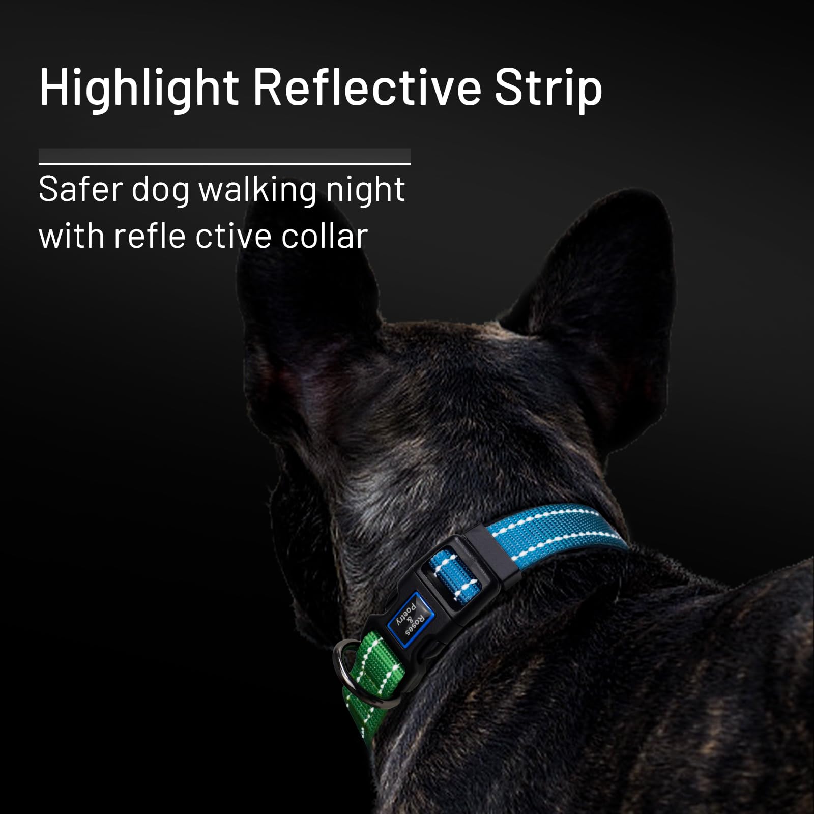 Roses&Poetry Collars For Dogs, Adjustable Reflective Durable Pet Collars For Small Medium Large Dogs (Bluegreen-Xs)