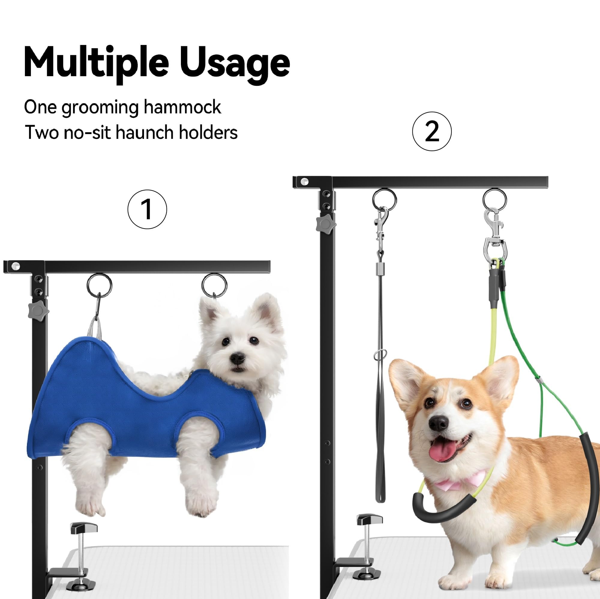 Foldable Dog Grooming Arm With Clamp: Adjustable Height 26''-40'', Dog Grooming Table Arm With Hammock And No-Sit Holder, Groomi