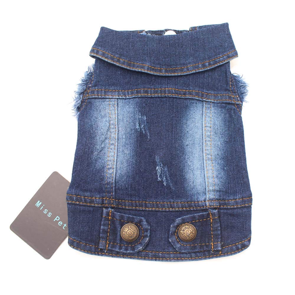MISSPET Soft Blue Jeans Denim Cute Pet Dog Puppy Coat Jacket Clothes Costume Apparel Hoodies for Small Medium Dog