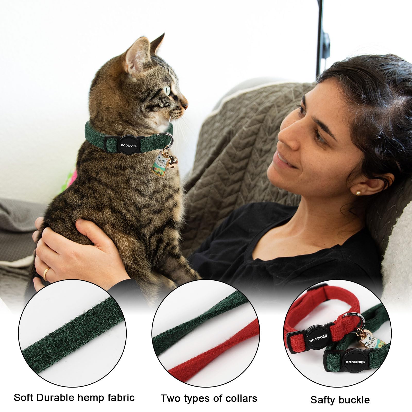 Cat Collar,2 Pack Holiday Cat Collars Breakaway With Bell, Dogwong Safety Buckle Red Green Christmas Cat Collar For Girl Boy Cat
