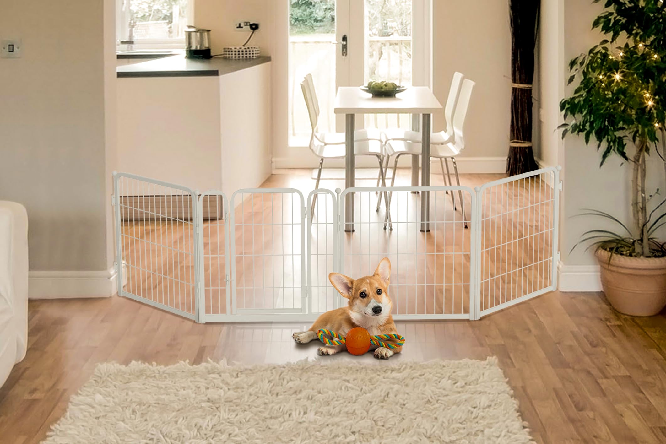 Fxw Dog Gate Extra Wide Designed For Indoor Use, Adjustable Width Up To 92-Inch Wide (24'' H 4 Panels For Puppies And Small Dogs