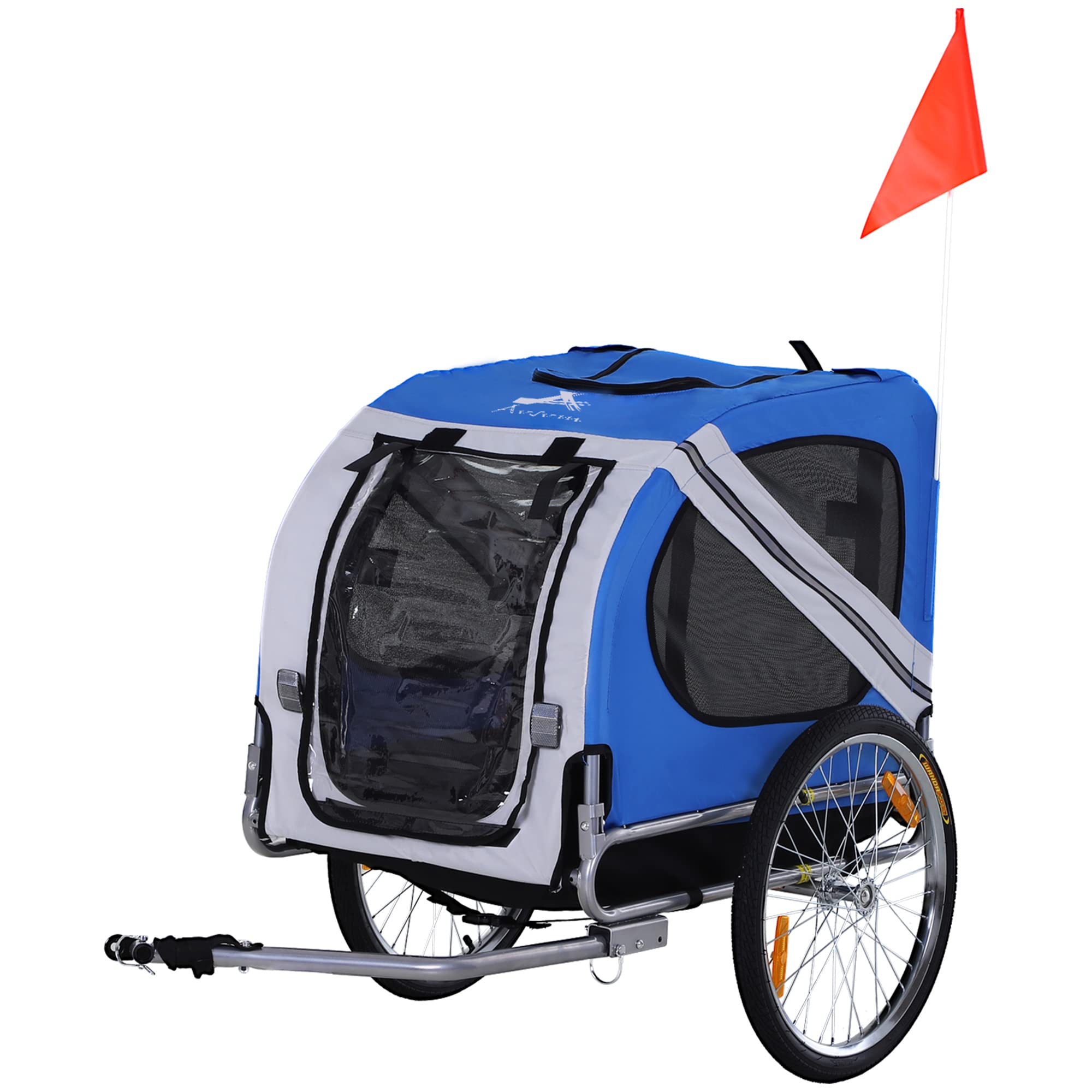 Aosom Dog Bike Trailer Pet Cart Bicycle Wagon Cargo Carrier Attachment For Travel With 3 Entrances Large Wheels For Off-Road & Mesh Screen - Light Blue/White