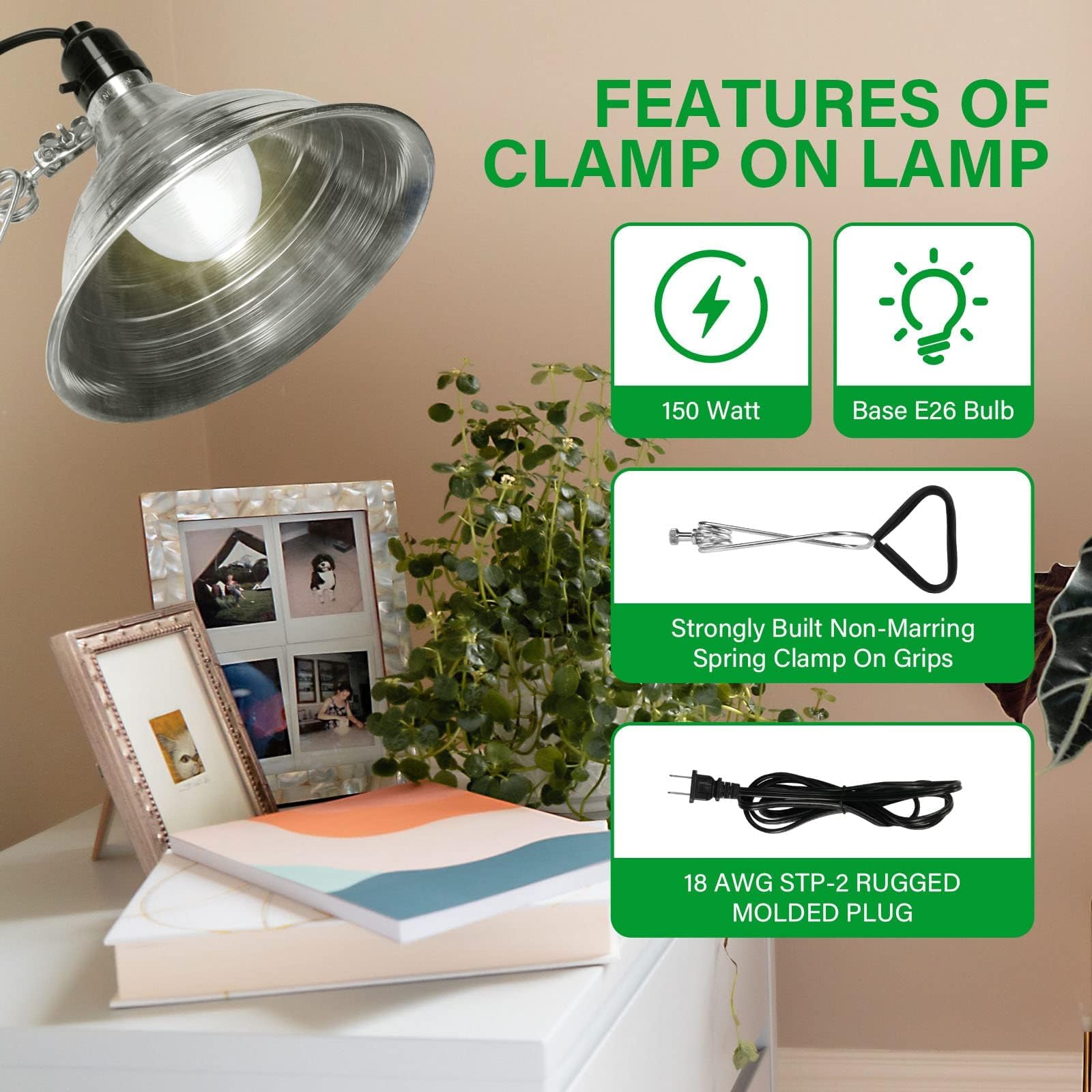 Simple Deluxe Adjustable Clamp Lamp Light Socket With 8.5 Inch Aluminum Reflector, Suit For Max 150 Watt Lamp (No Bulb Included)