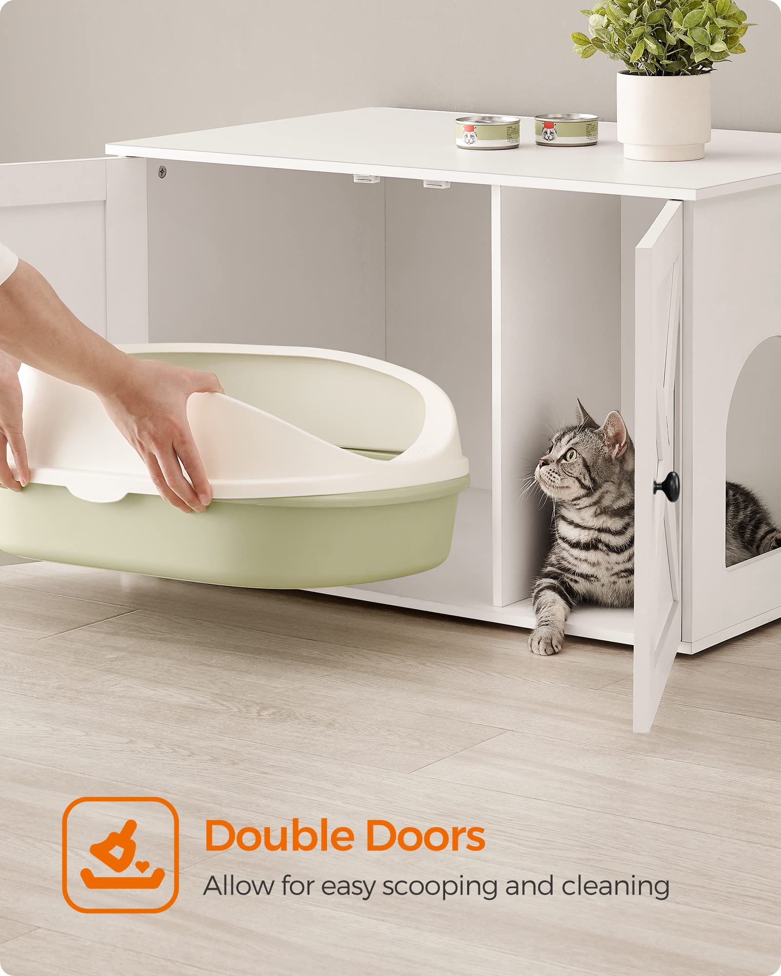 Feandrea Cat Litter Box Enclosure, Litter Box Furniture Hidden With Removable Divider, Indoor Cat House, End Table, 31.5 X 20.9 X 19.7 Inches, White Upcl002W01