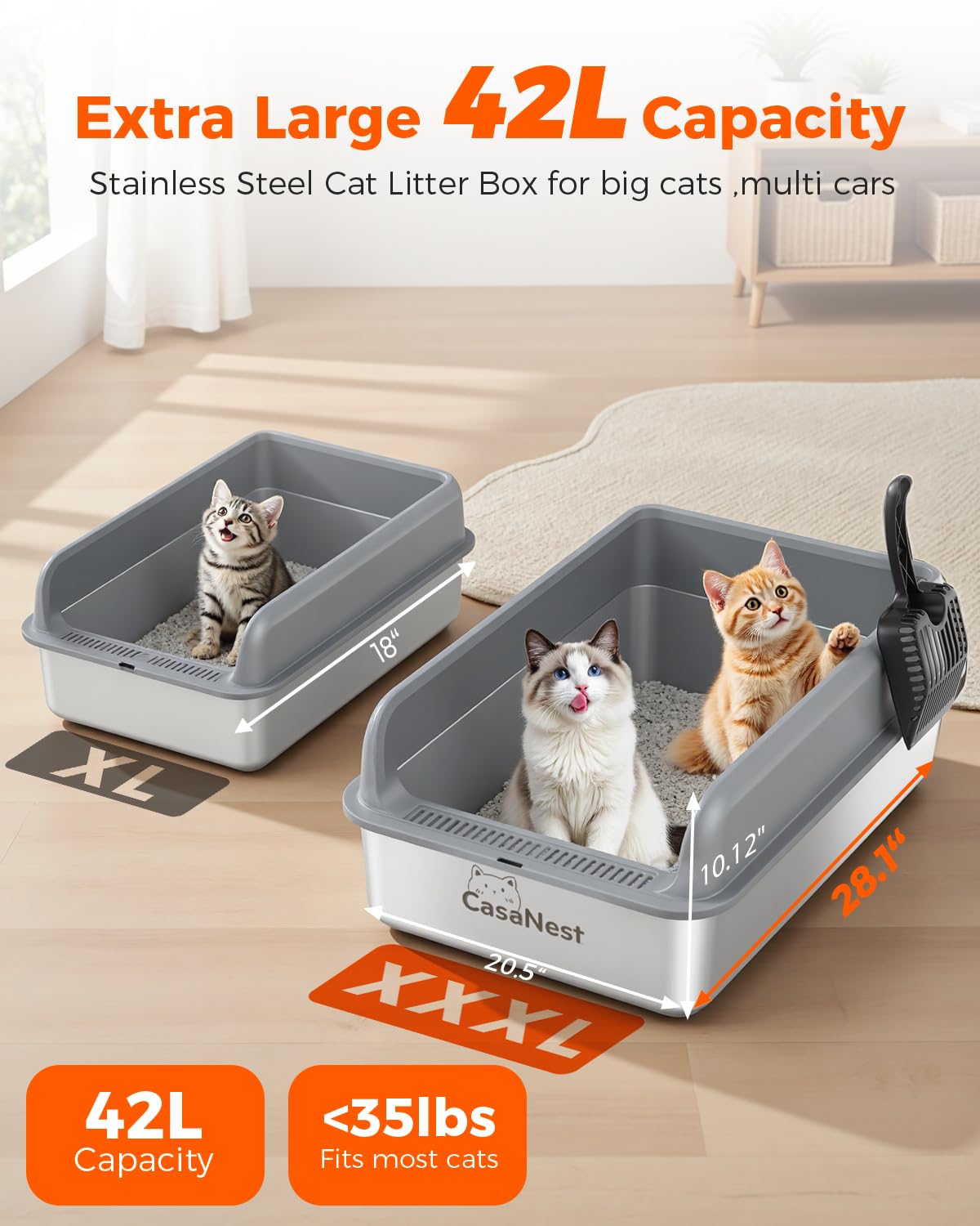 XXXL Stainless Steel Cat Litter Box with Lid 28.1  20.5   10.1    Extra Large Metal Cat Litter Box for Big, Multi Cats, Anti