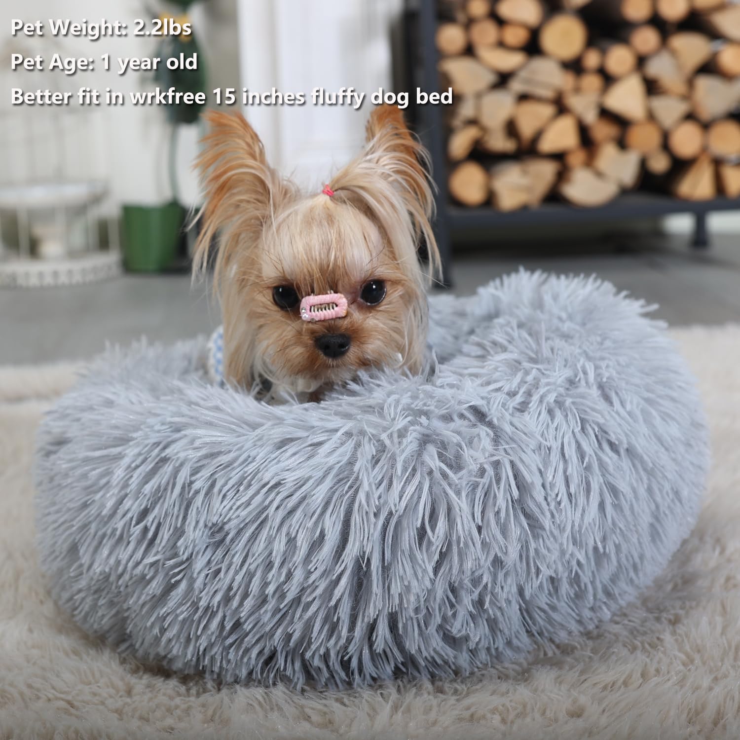 wrkfree Grey Tiny Dog Bed - Fluffy Washable Donut Design, Anti-Slip, XXS (15x15) for Puppies and Small Dogs