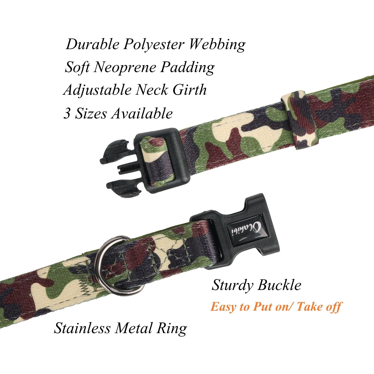 Olahibi Neoprene Padded Dog Collar, Soft And Comfortable, Camouflage Pattern, For Medium Dogs.(Medium, Green Camouflage)