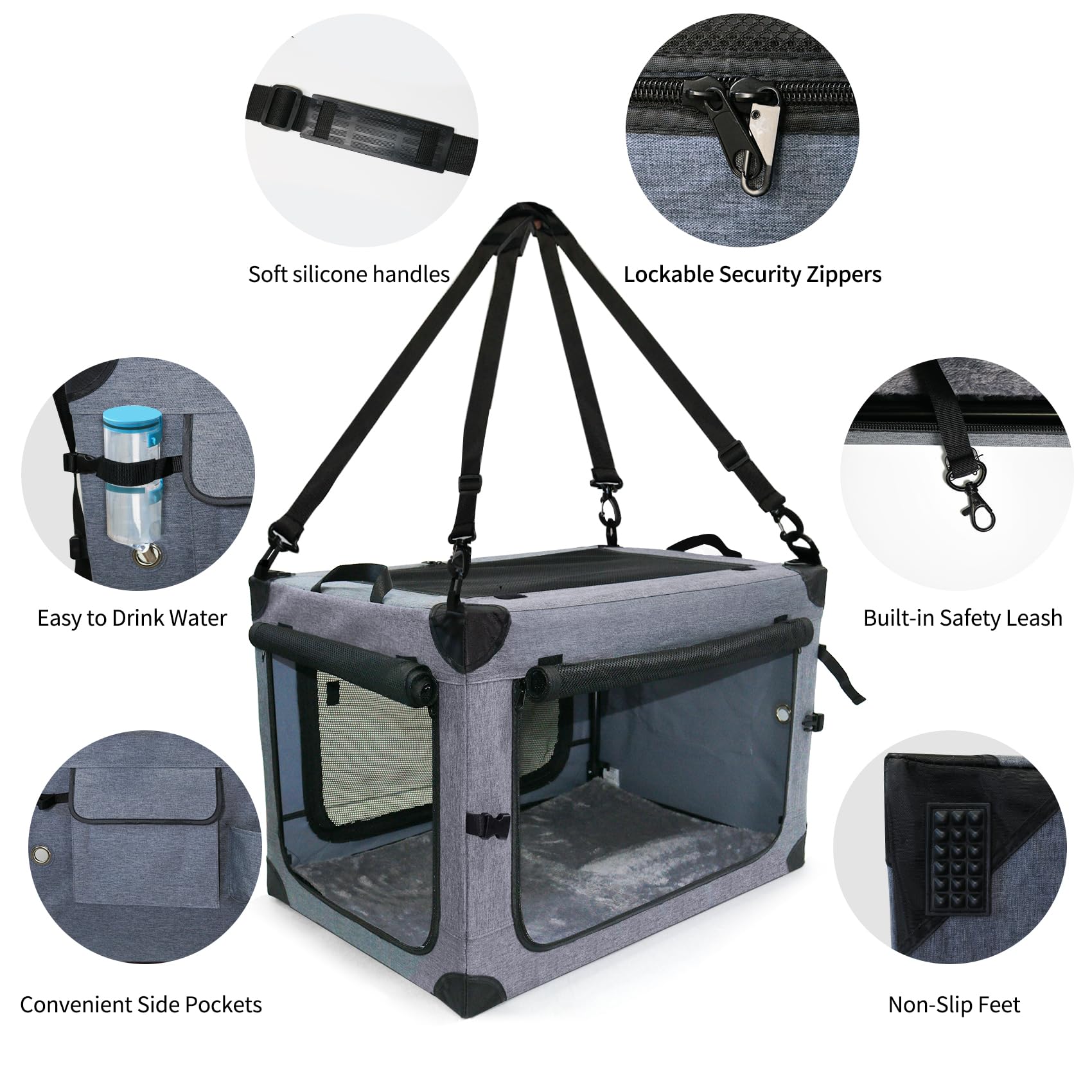 Nezuc Soft Collapsible Dog Crate - 24 Inch Portable Soft Sided Travel Dog Crates For Small Dogs, 4-Door Foldable Dog Carrier, Pe