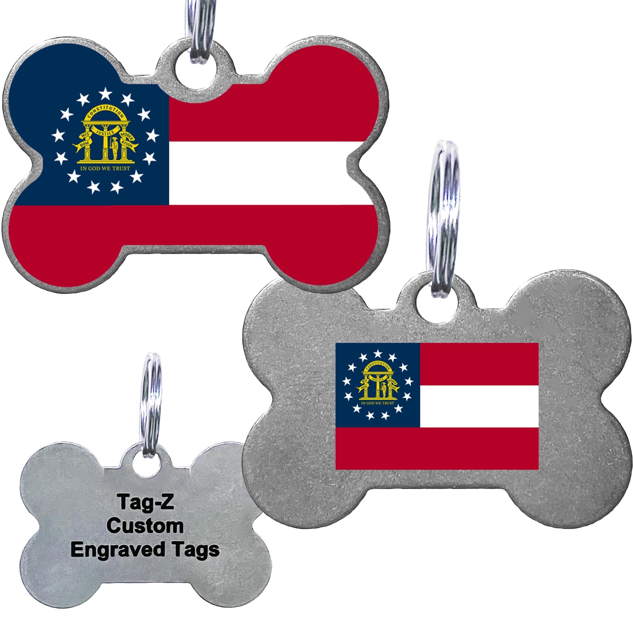 Georgia Flag Pet Id Tags, Custom Printed And Laser Engraved Bone
