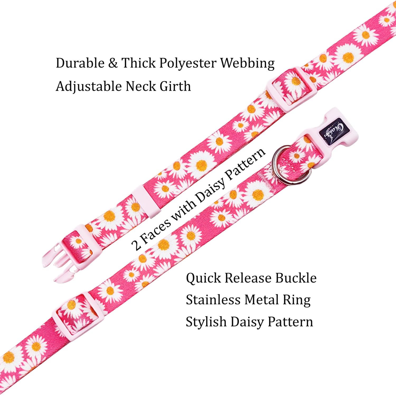 Olahibi Dog Collar And Leash Set, Cute Pink Daisy Pattern, Polyester Material, 5Ft Leash, For Large Dogs.(Large, Pink Daisy)