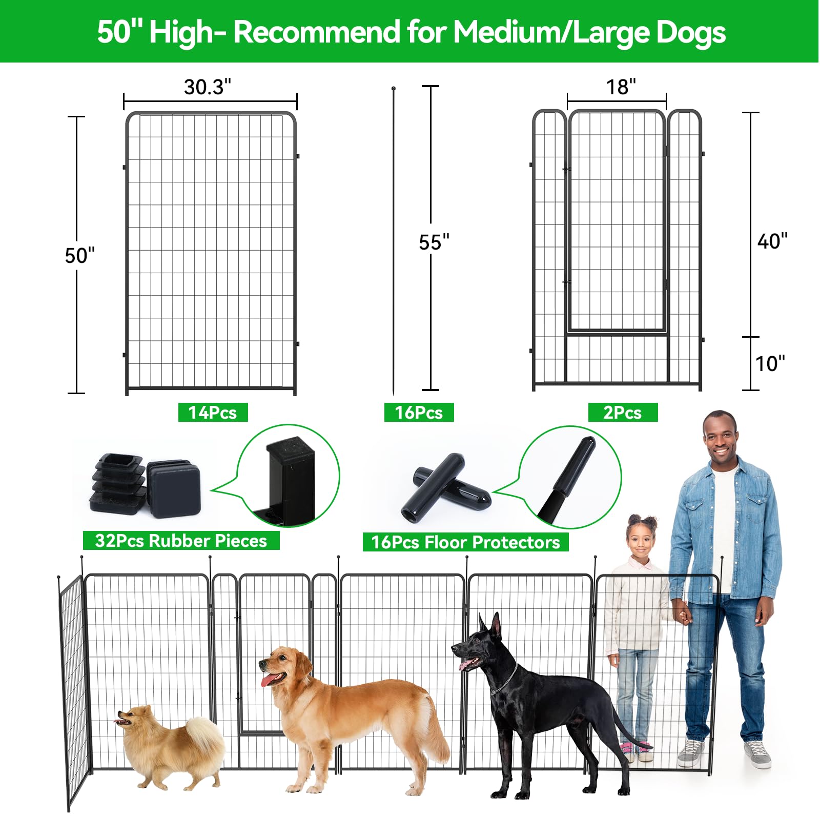 Kfvigoho Dog Playpen Outdoor 16 Panels Heavy Duty Dog Pen 26'' W  50'' H Anti-Rust Exercise Fence With Doors For Large/Medium Pe